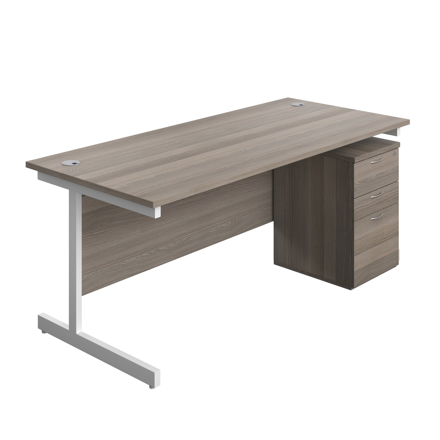 Aztec|Single Upright|Rectangular|Desk and High Mobile Pedestal 3 Drawer|1800x800|Grey Oak-White