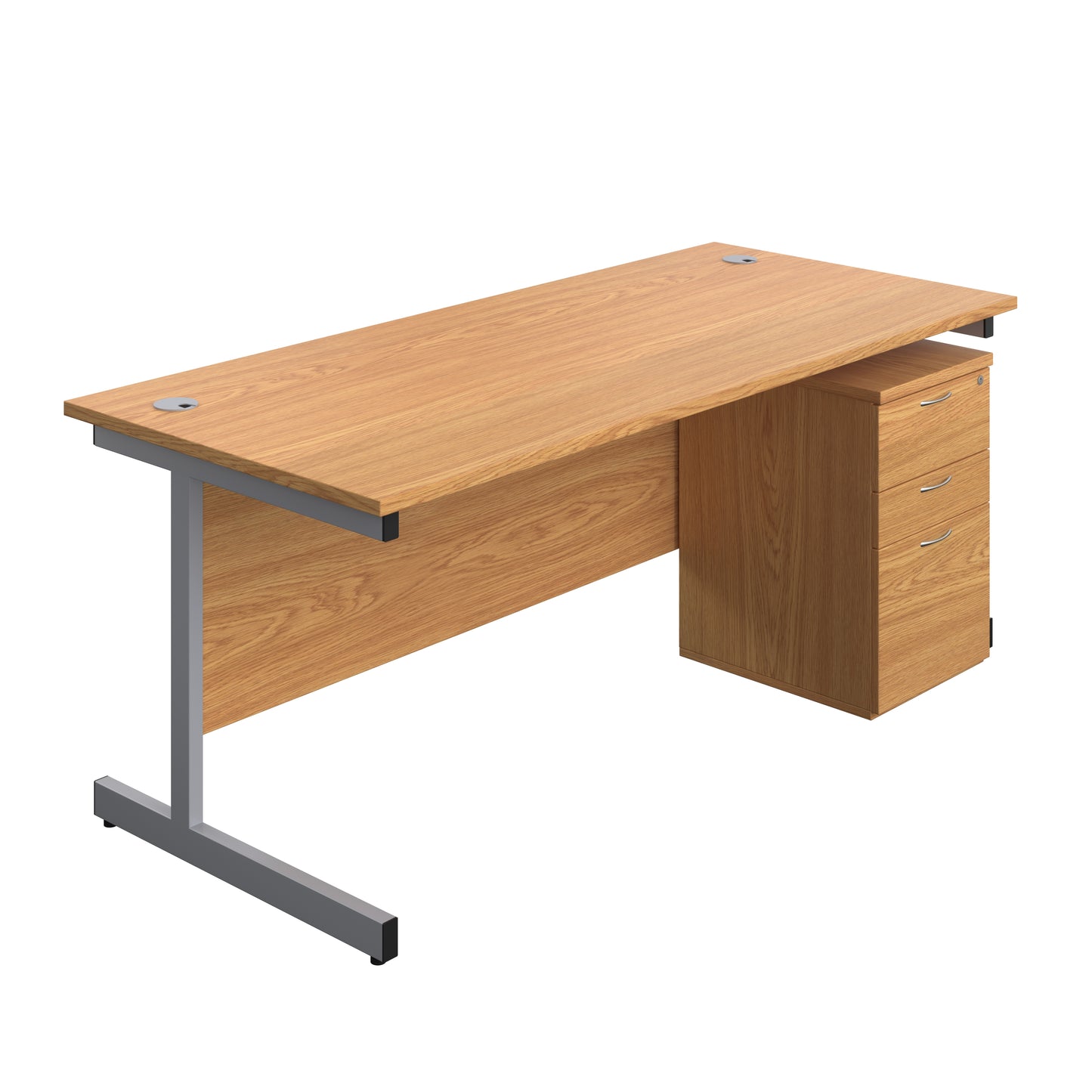 Aztec|Single Upright|Rectangular|Desk and High Mobile Pedestal 3 Drawer|1800x800|Nova Oak-Silver