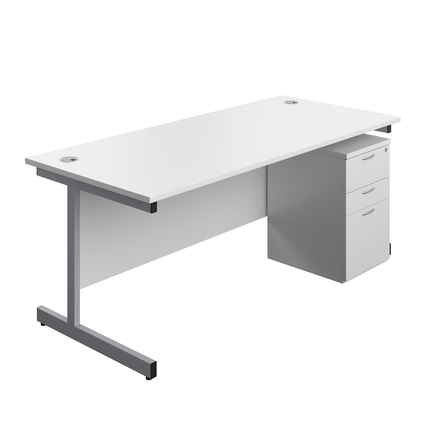 Aztec|Single Upright|Rectangular|Desk and High Mobile Pedestal 3 Drawer|1800x800|White-Silver