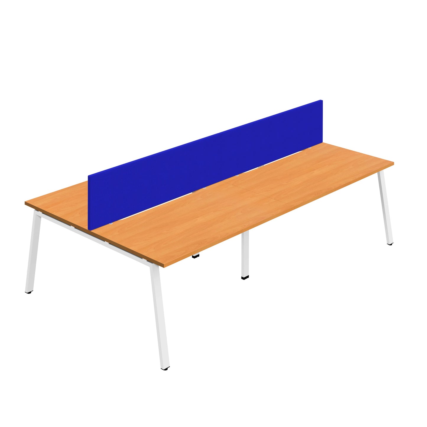 Synergy|4P Bench Desk|Cut Out|A-Frame|1200X800|Beech-White|Royal Blue Screen