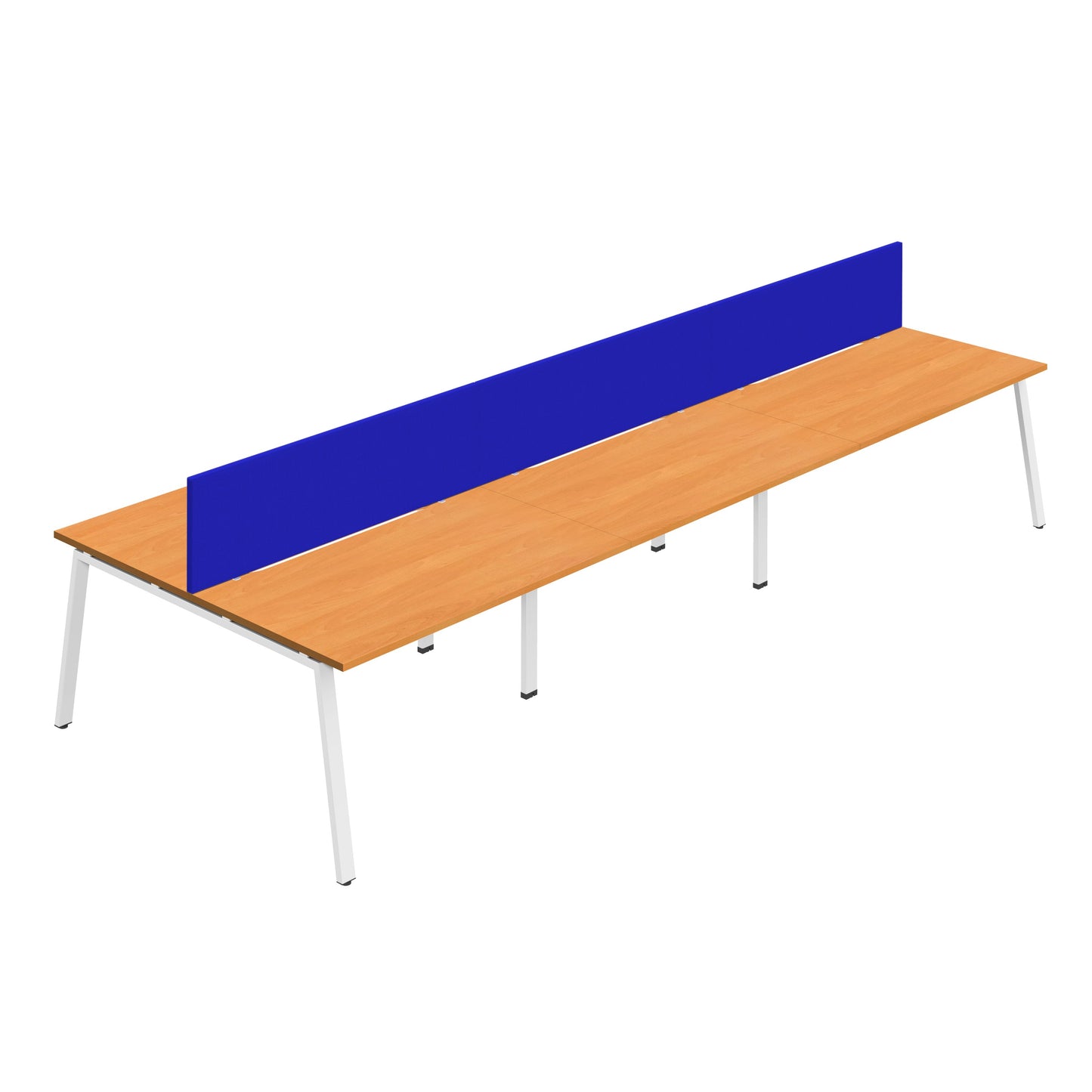 Synergy|6P Bench Desk|Cut Out|A-Frame|1200X800|Beech-White|Royal Blue Screen