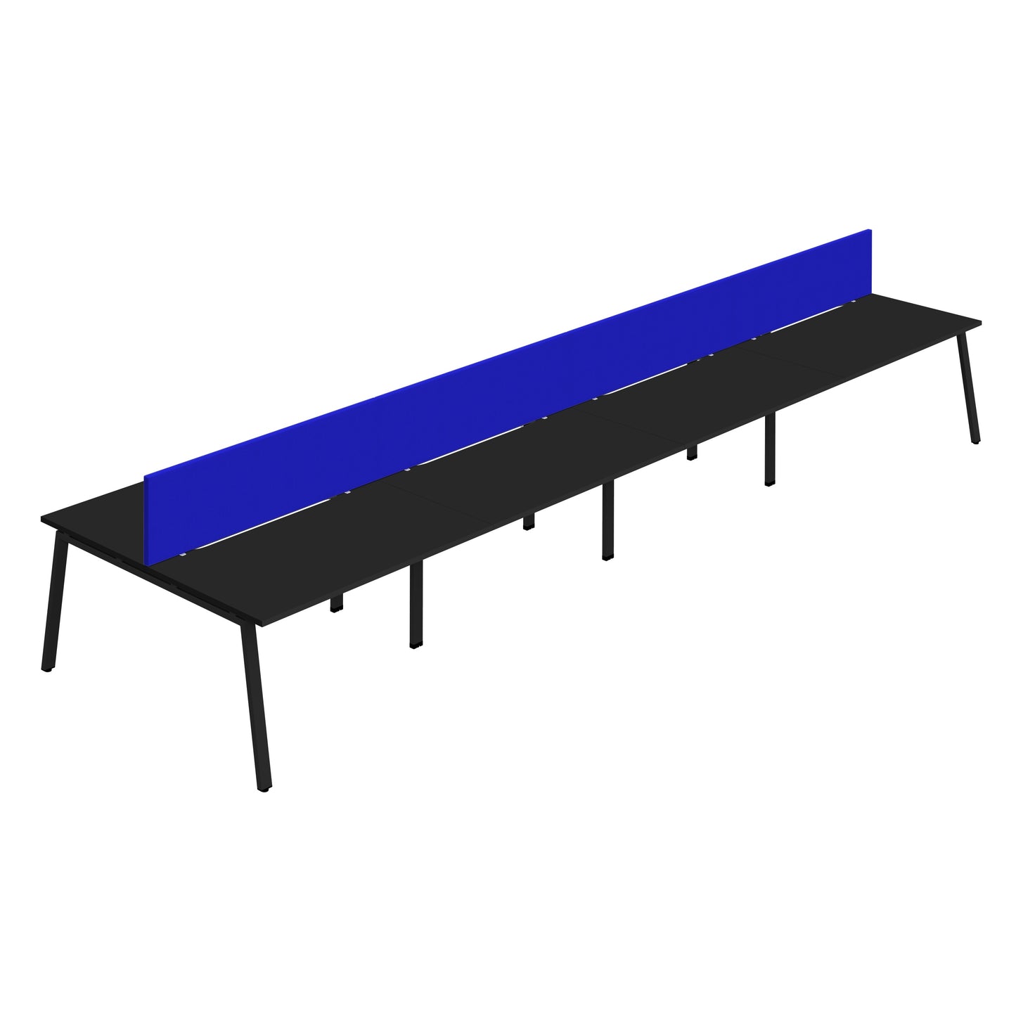Synergy|8P Bench Desk|Cut Out|A-Frame|1200X800|Black-Black|Royal Blue Screen