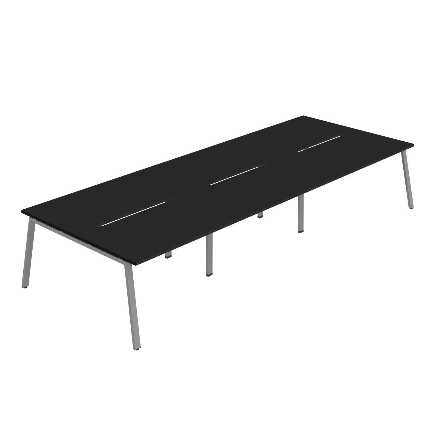 Synergy|6P Bench Desk|Cut Out|A-Frame|1200X800|Black-Silver
