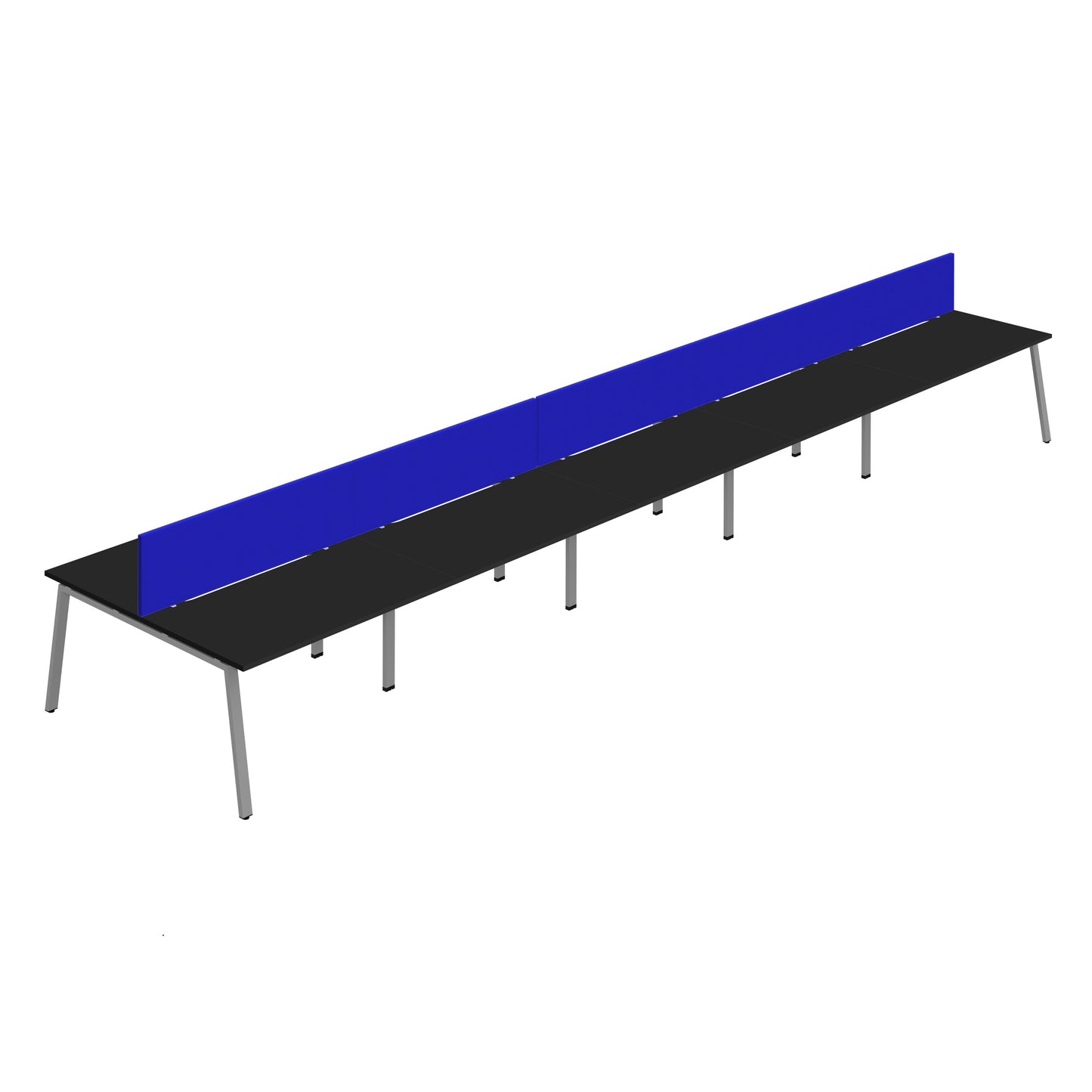 Synergy|10P Bench Desk|Cut Out|A-Frame|1200x800|Black-Silver|Royal Blue Screen