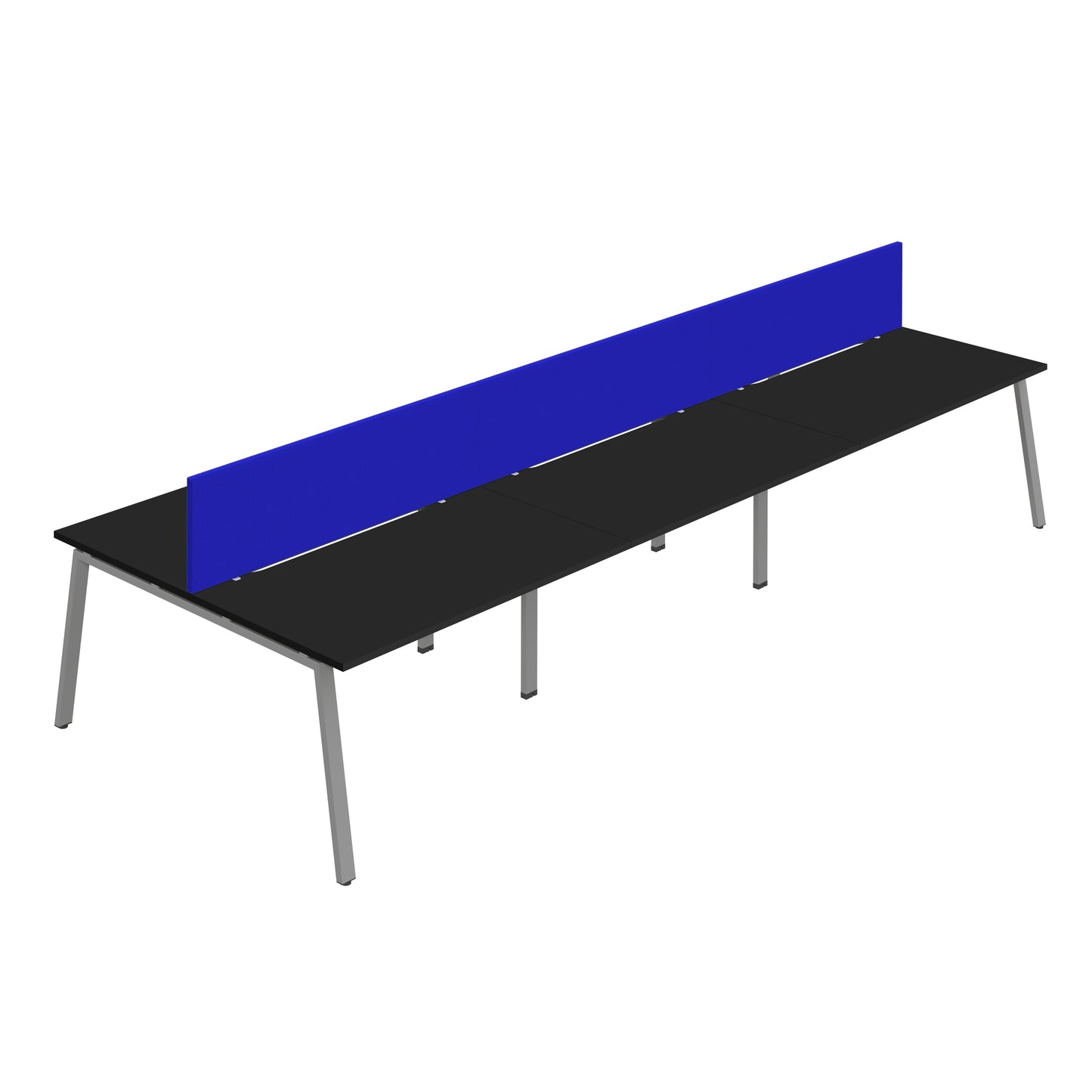 Synergy|6P Bench Desk|Cut Out|A-Frame|1200X800|Black-Silver|Royal Blue Screen