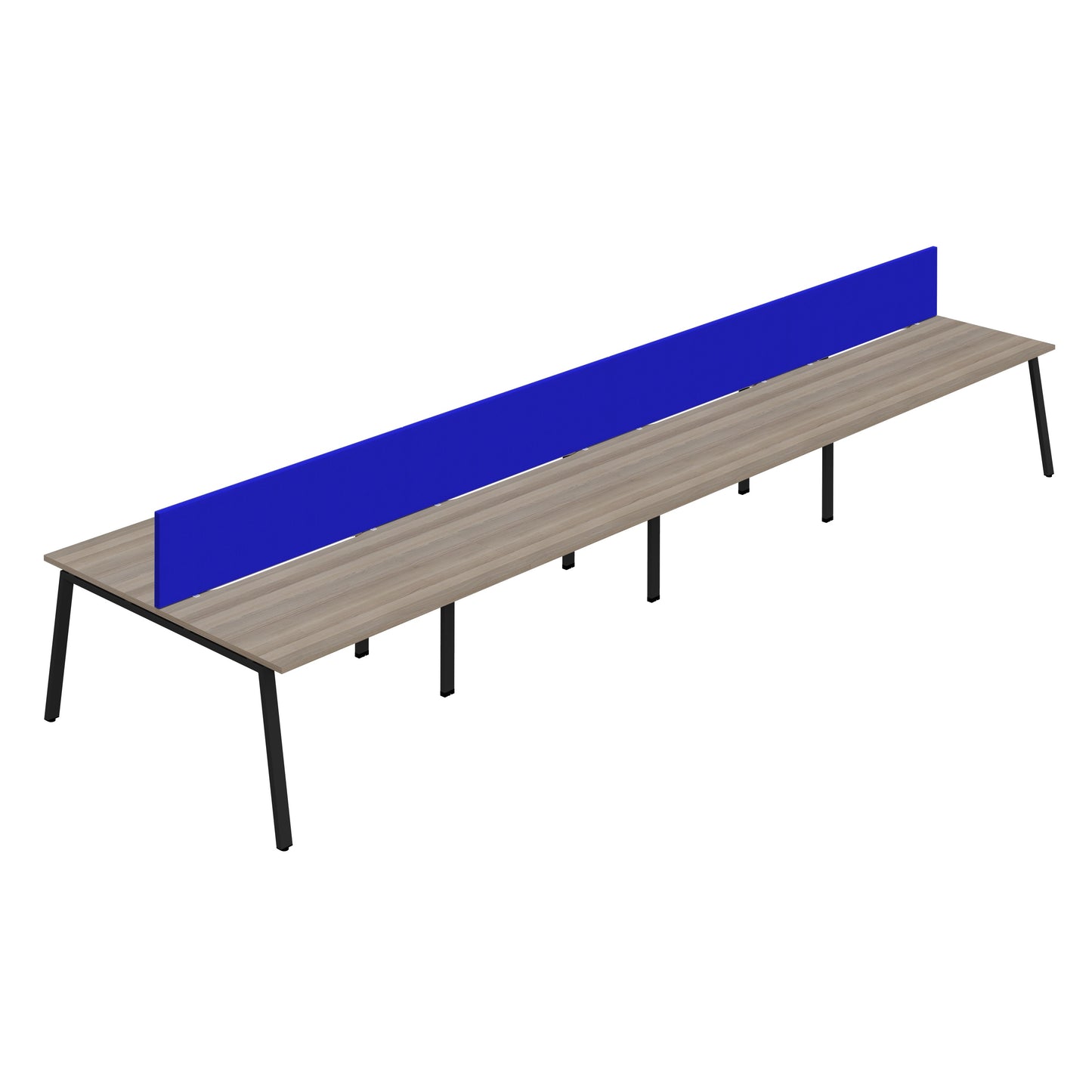 Synergy|8P Bench Desk|Cut Out|A-Frame|1200X800|Grey Oak-Black|Royal Blue Screen
