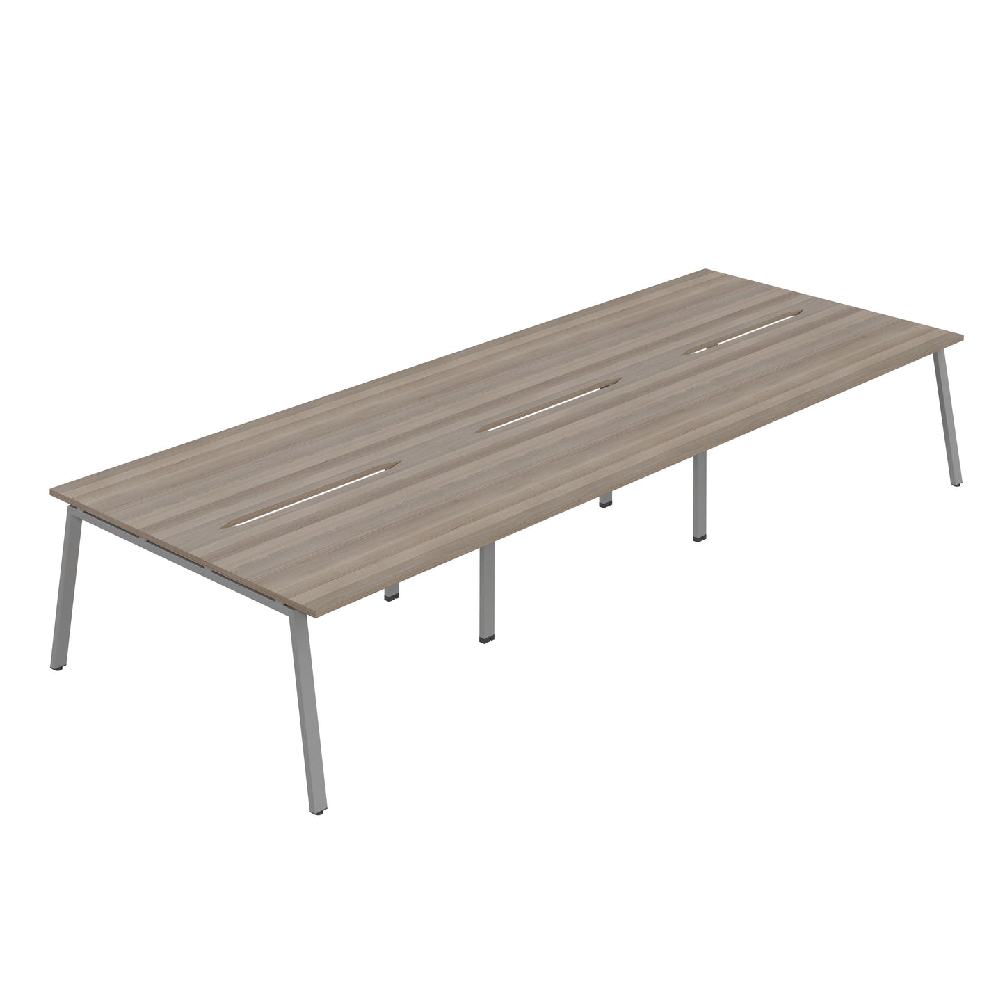 Synergy|6P Bench Desk|Cut Out|A-Frame|1200X800|Grey Oak-Silver