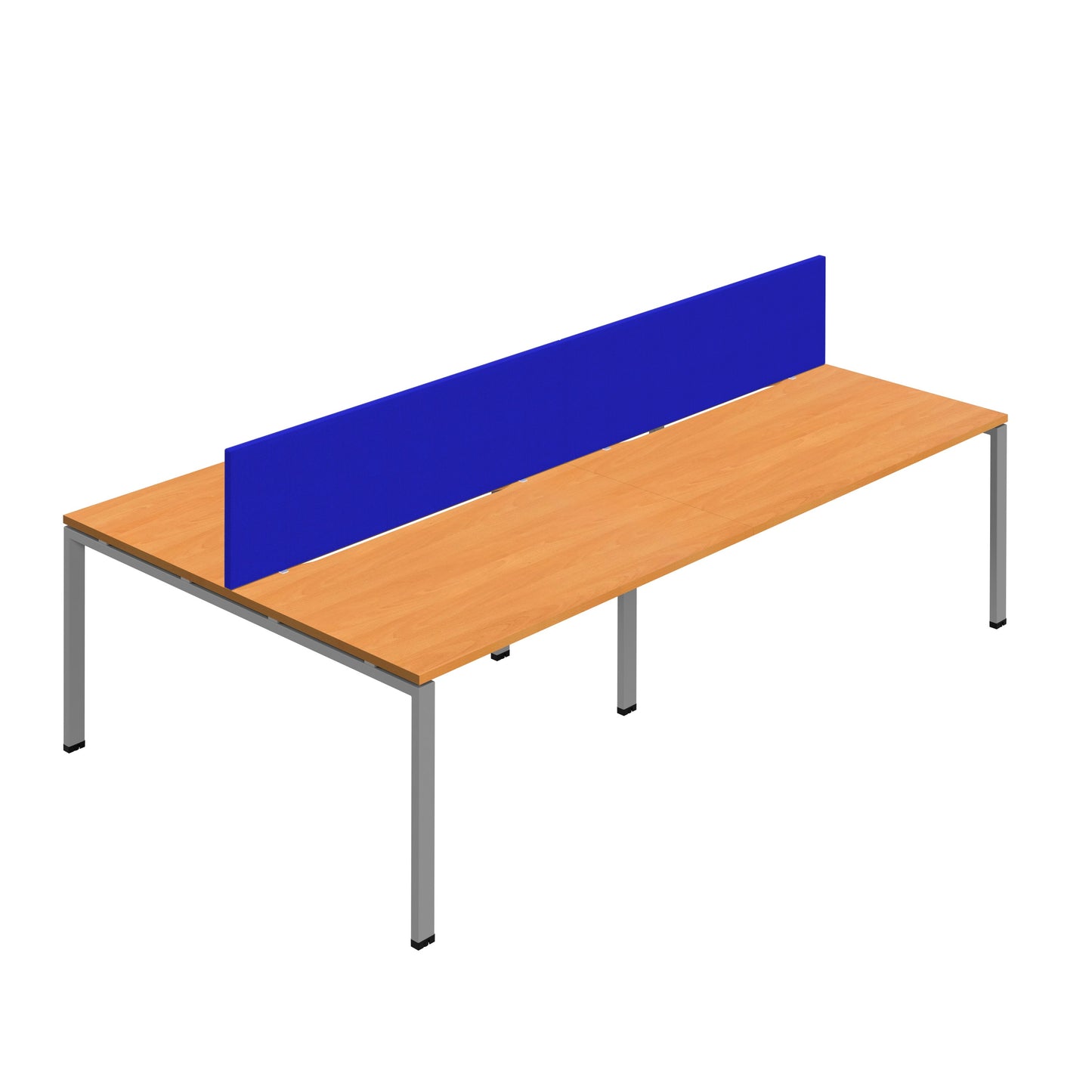 Synergy|4P Bench Desk|Cut Out|Goalpost|1200X800|Beech-Silver|Royal Blue Screen