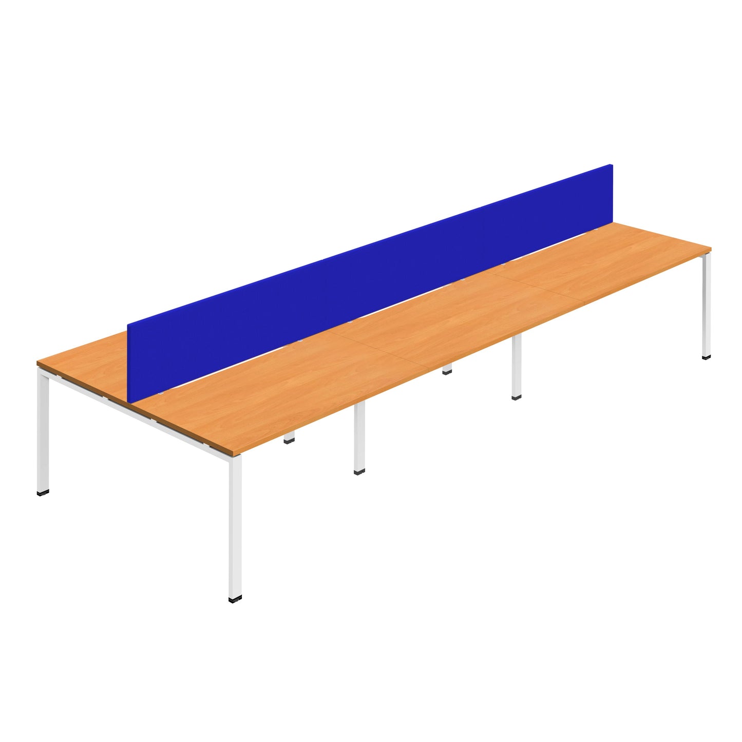 Synergy|6P Bench Desk|Cut Out|Goal Post|1200X800|Beech-White|Royal Blue Screen