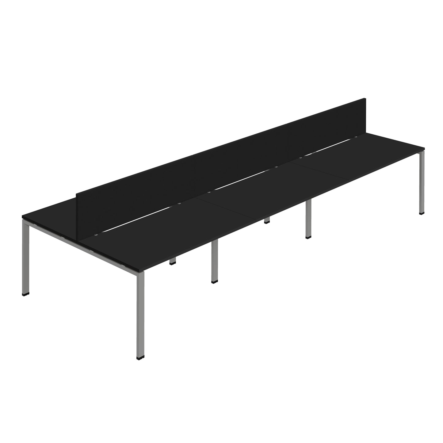 Synergy|6P Bench Desk|Cut Out|Goal Post|1200X800|Black-Silver|Black Screen