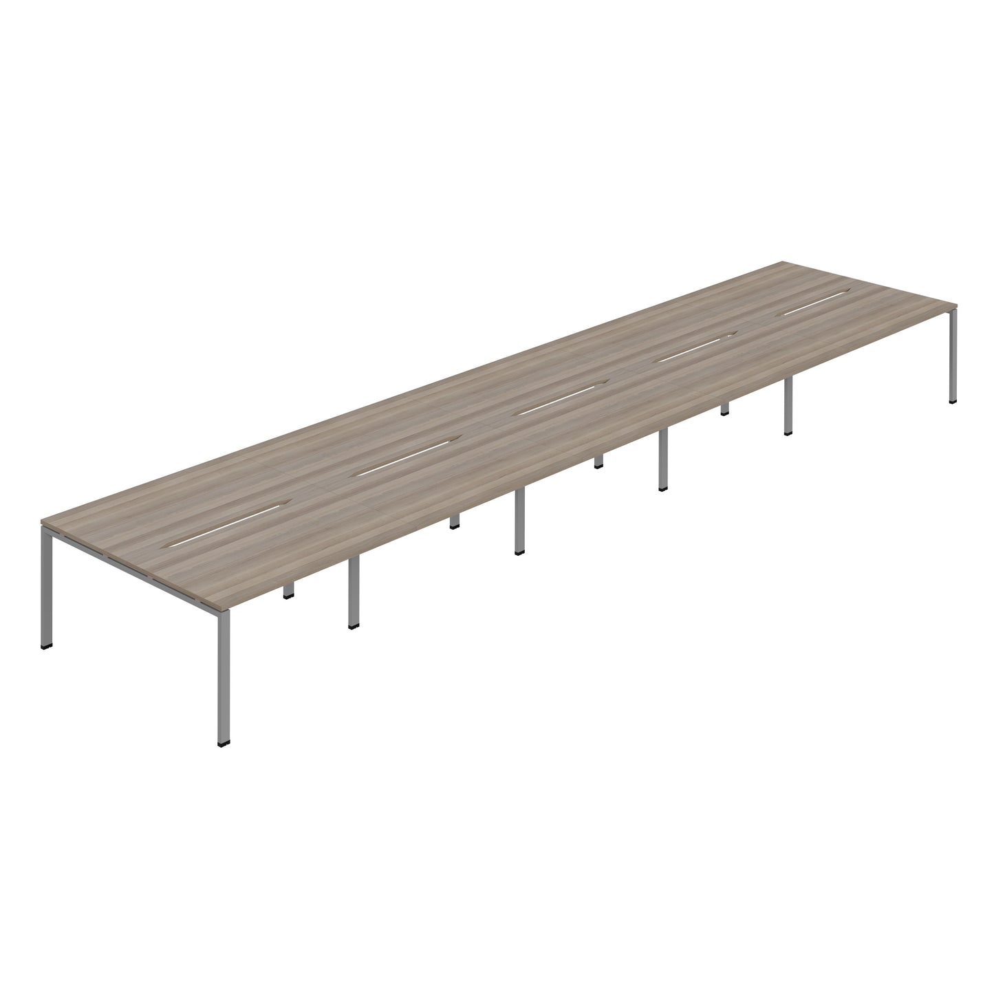Synergy|10P Bench Desk|Cut Out|Goalpost|1200x800|Grey Oak-Silver