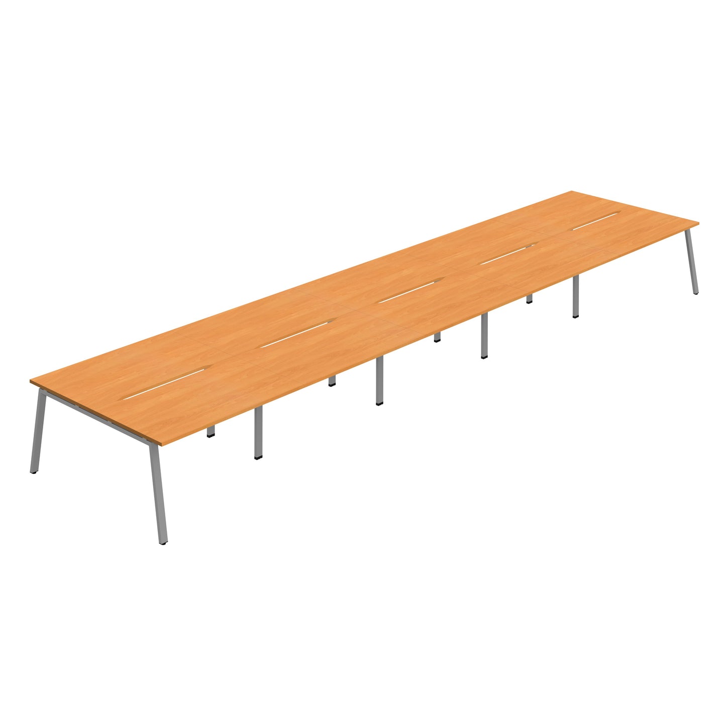 Synergy|10P Bench Desk|Cut Out|A-Frame|1400x800|Beech-Silver