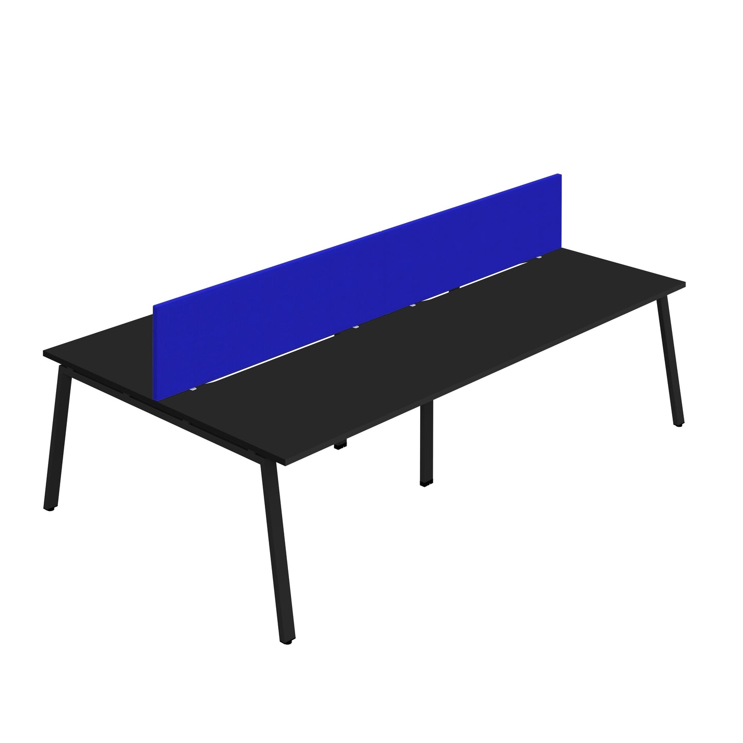 Synergy|4P Bench Desk|Cut Out|A-Frame|1400X800|Black-Black|Royal Blue Screen
