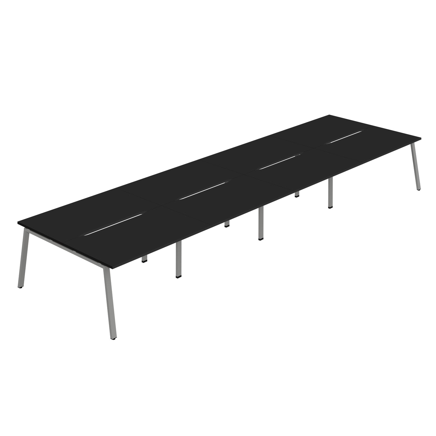 Synergy|8P Bench Desk|Cut Out|A-Frame|1400X800|Black-Silver