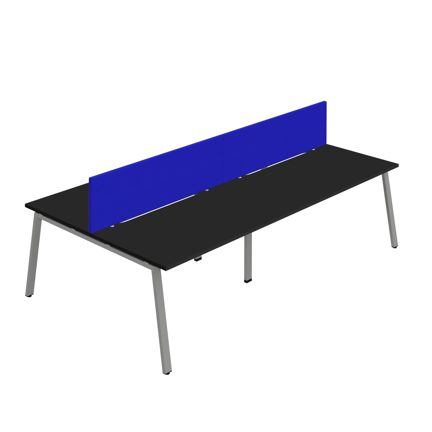 Synergy|4P Bench Desk|Cut Out|A-Frame|1400X800|Black-Silver|Royal Blue Screen