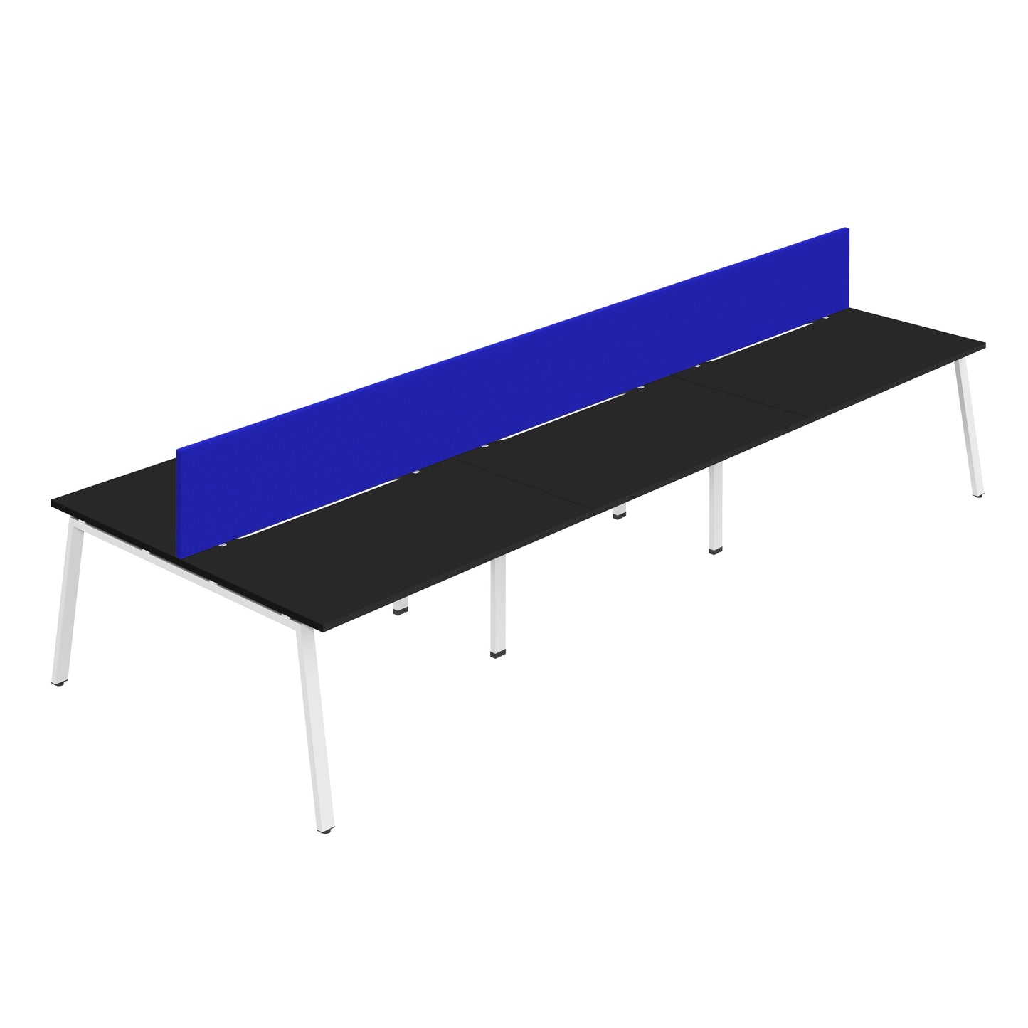 Synergy|6P Bench Desk|Cut Out|A-Frame|1400X800|Black-White|Royal Blue Screen