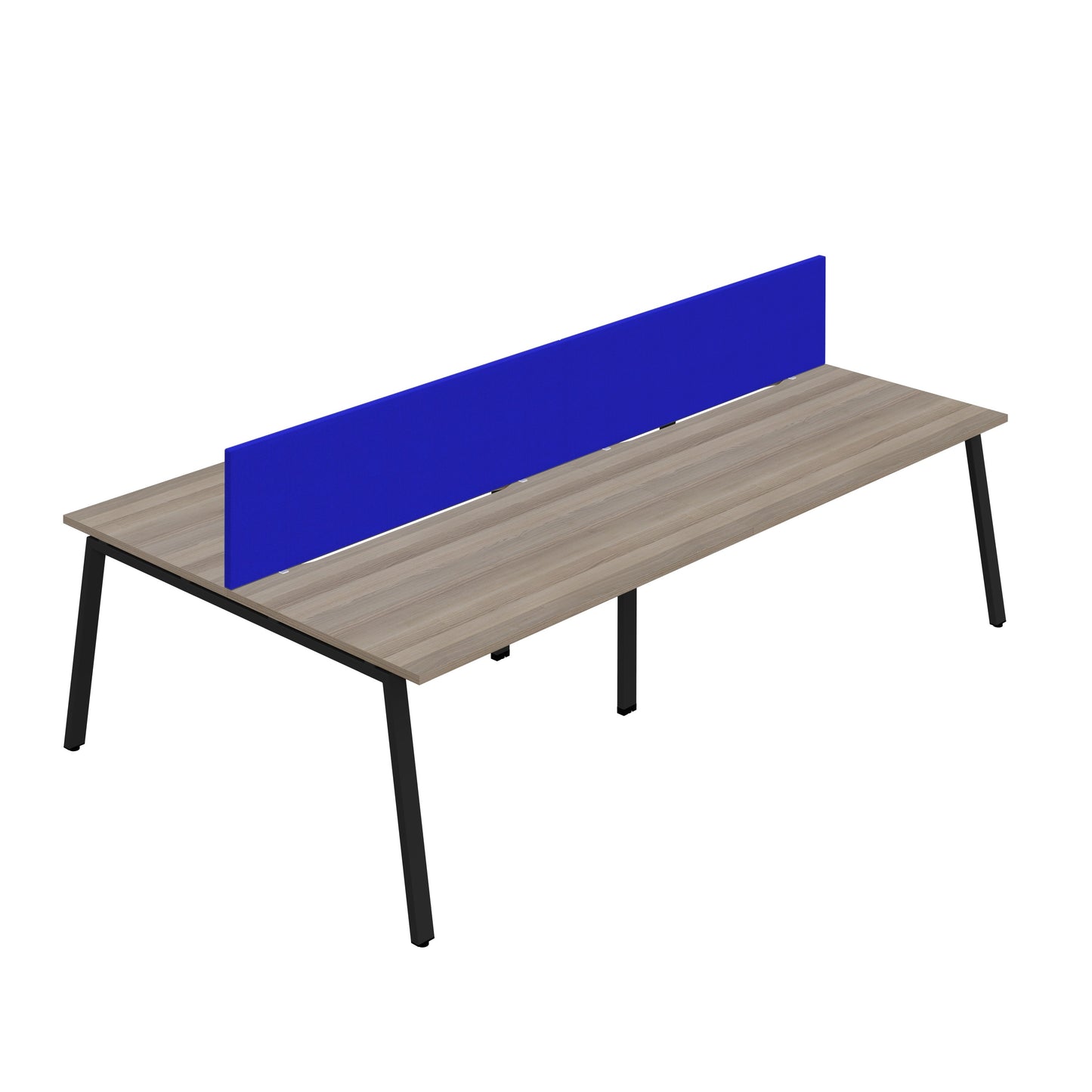 Synergy|4P Bench Desk|Cut Out|A-Frame|1400X800|Grey Oak-Black|Royal Blue Screen