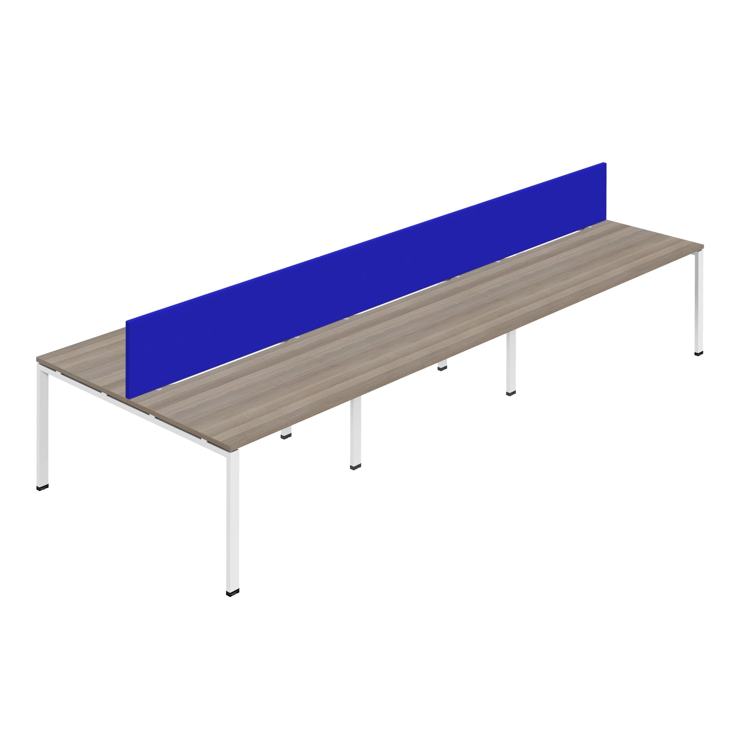 Synergy|6P Bench Desk|Cut Out|Goal Post|1400X800|Grey Oak-White|Royal Blue Screen