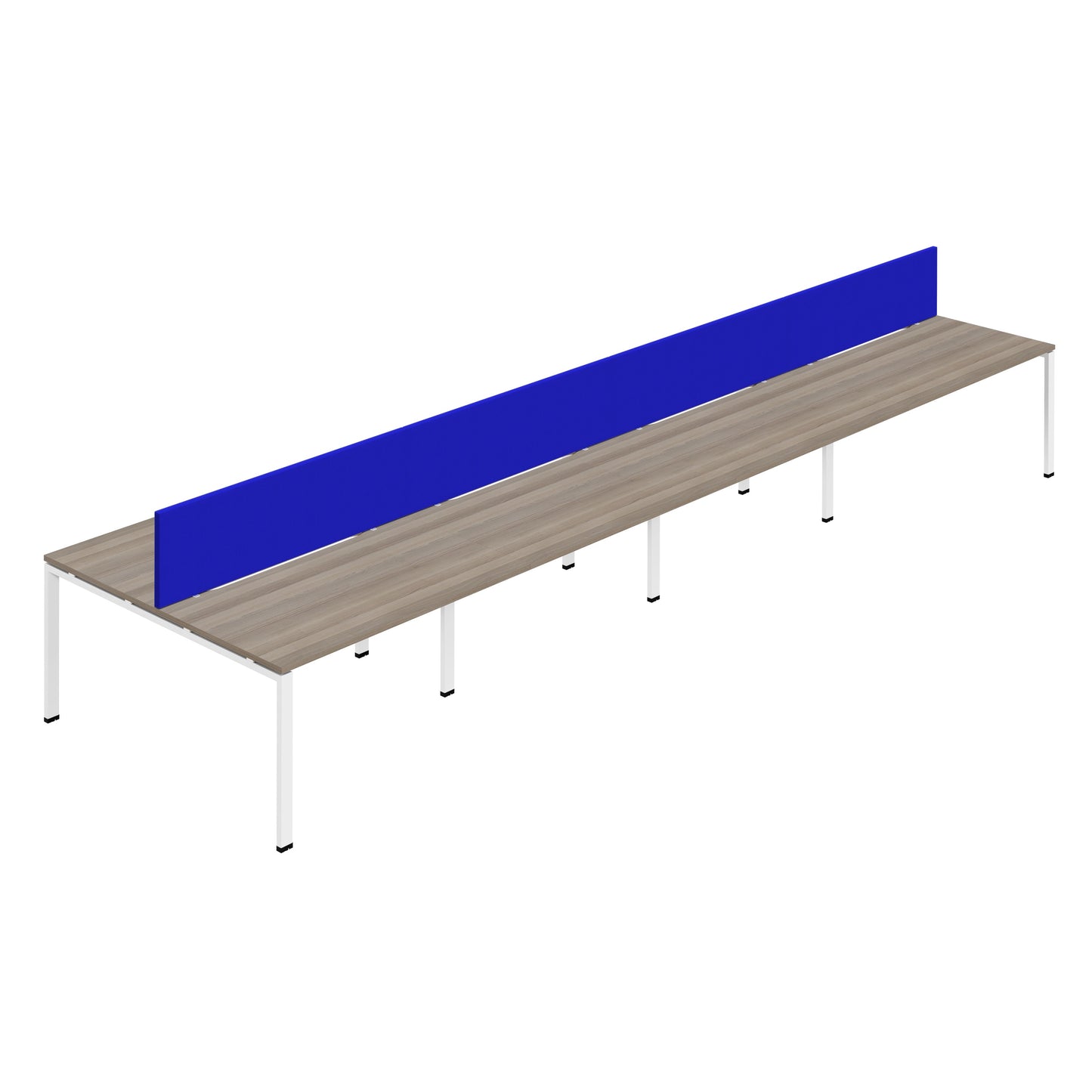 Synergy|8P Bench Desk|Cut Out|Goal Post|1400X800|Grey Oak-White|Royal Blue Screen