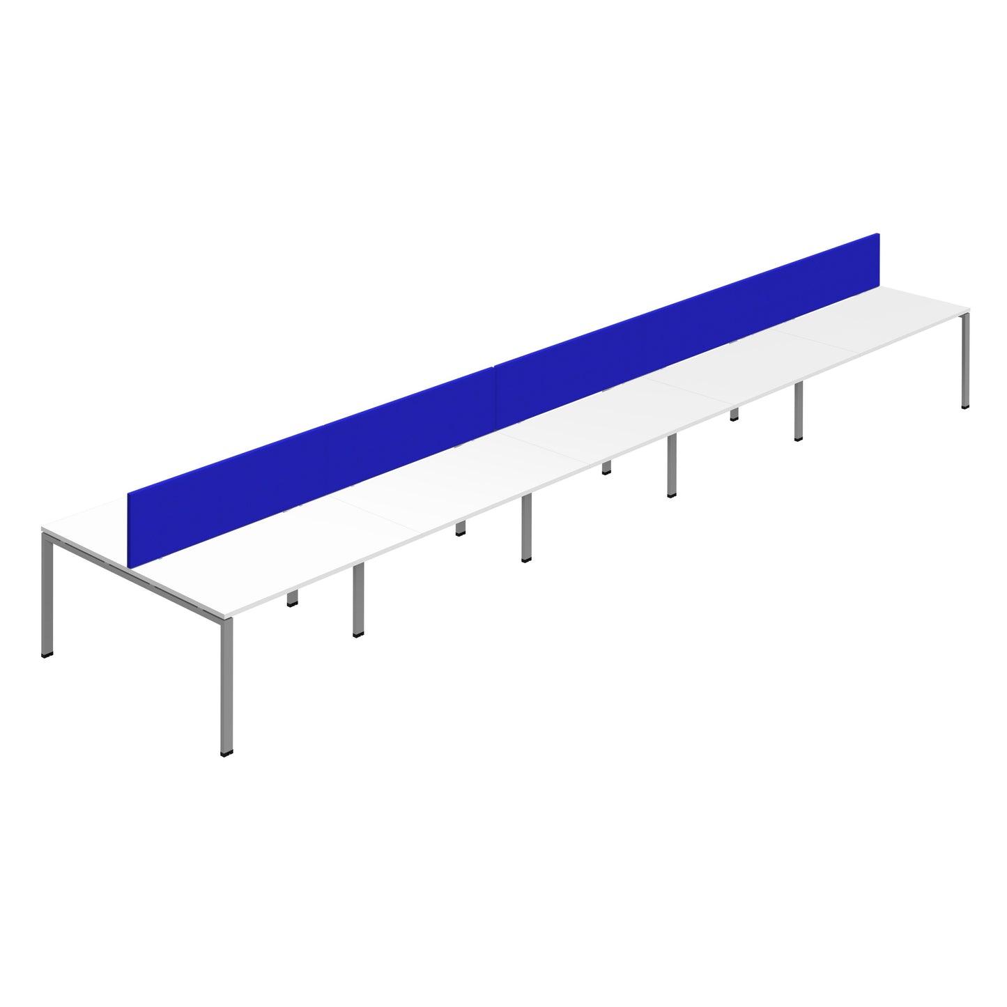 Synergy|10P Bench Desk|Cut Out|Goal Post|1400x800|White-Silver-Royal Blue Screen