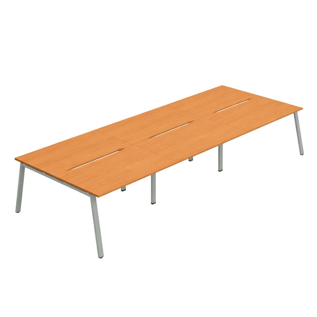 Synergy|6P Bench Desk|Cut Out|A-Frame|1600X800|Beech-Silver