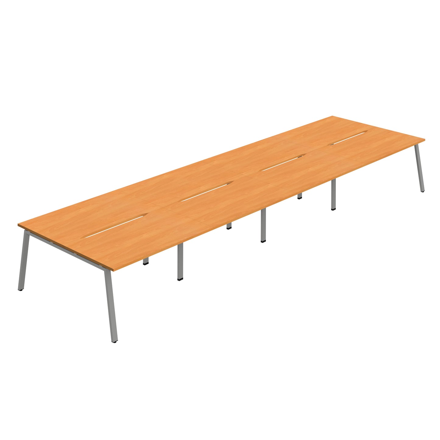 Synergy|8P Bench Desk|Cut Out|A-Frame|1600X800|Beech-Silver