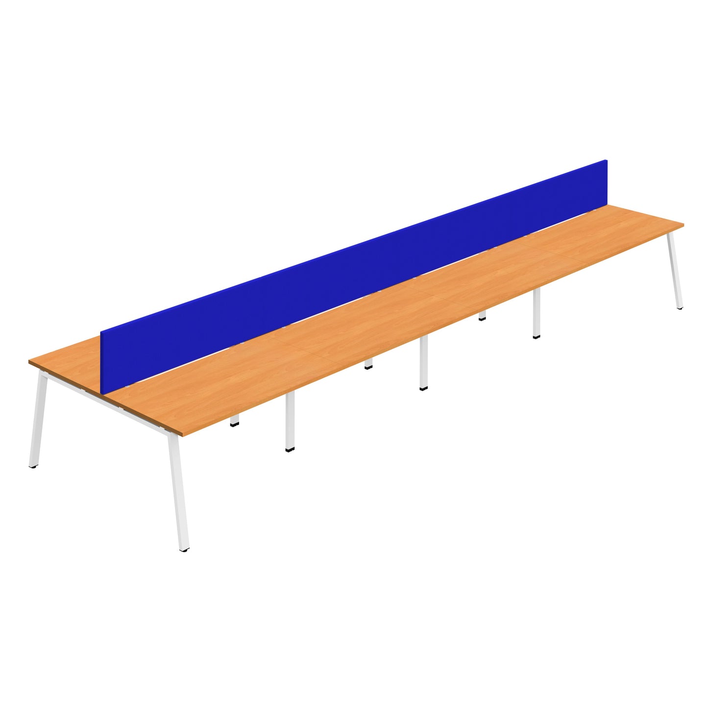 Synergy|8P Bench Desk|Cut Out|A-Frame|1600X800|Beech-White|Royal Blue Screen