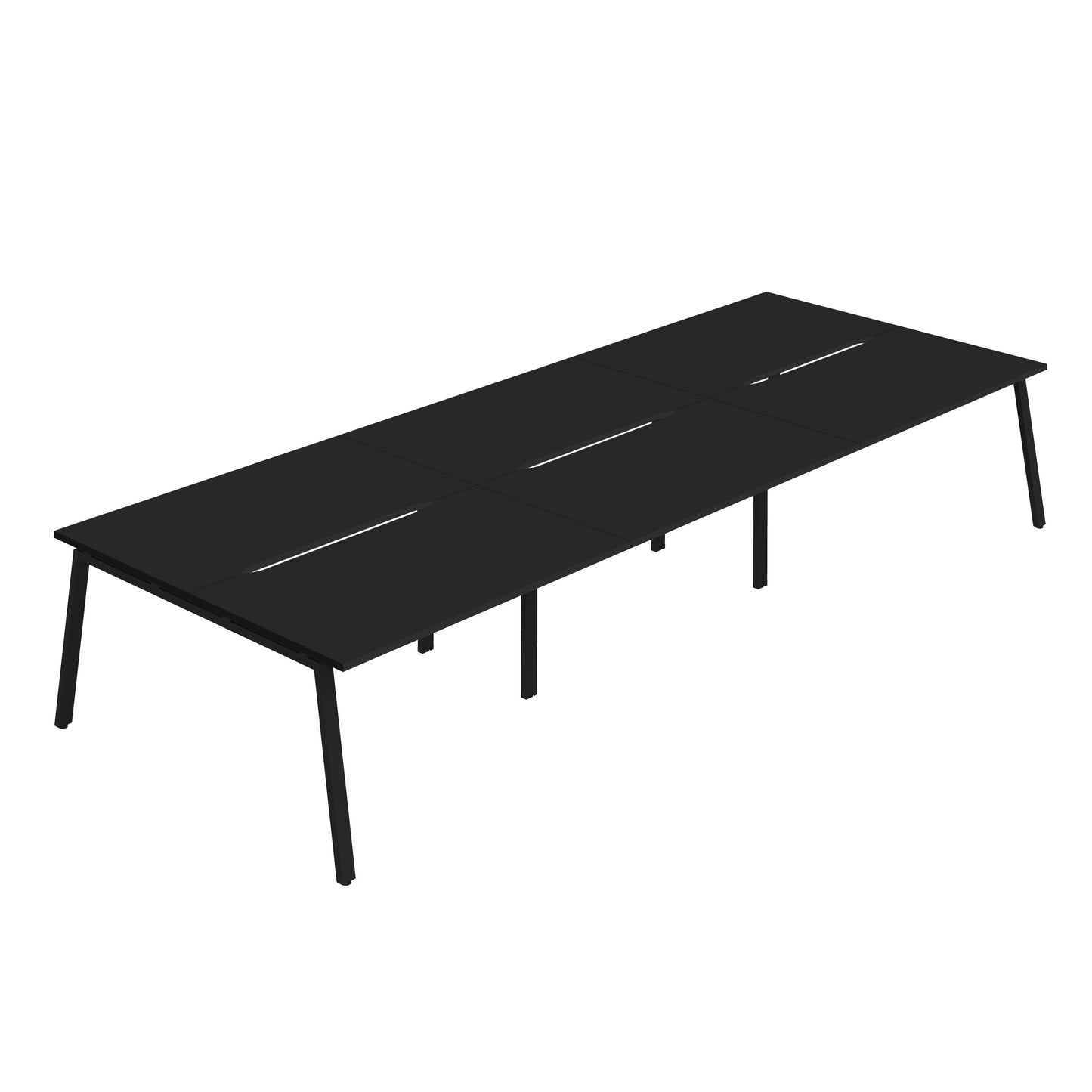 Synergy|6P Bench Desk|Cut Out|A-Frame|1600X800|Black-Black
