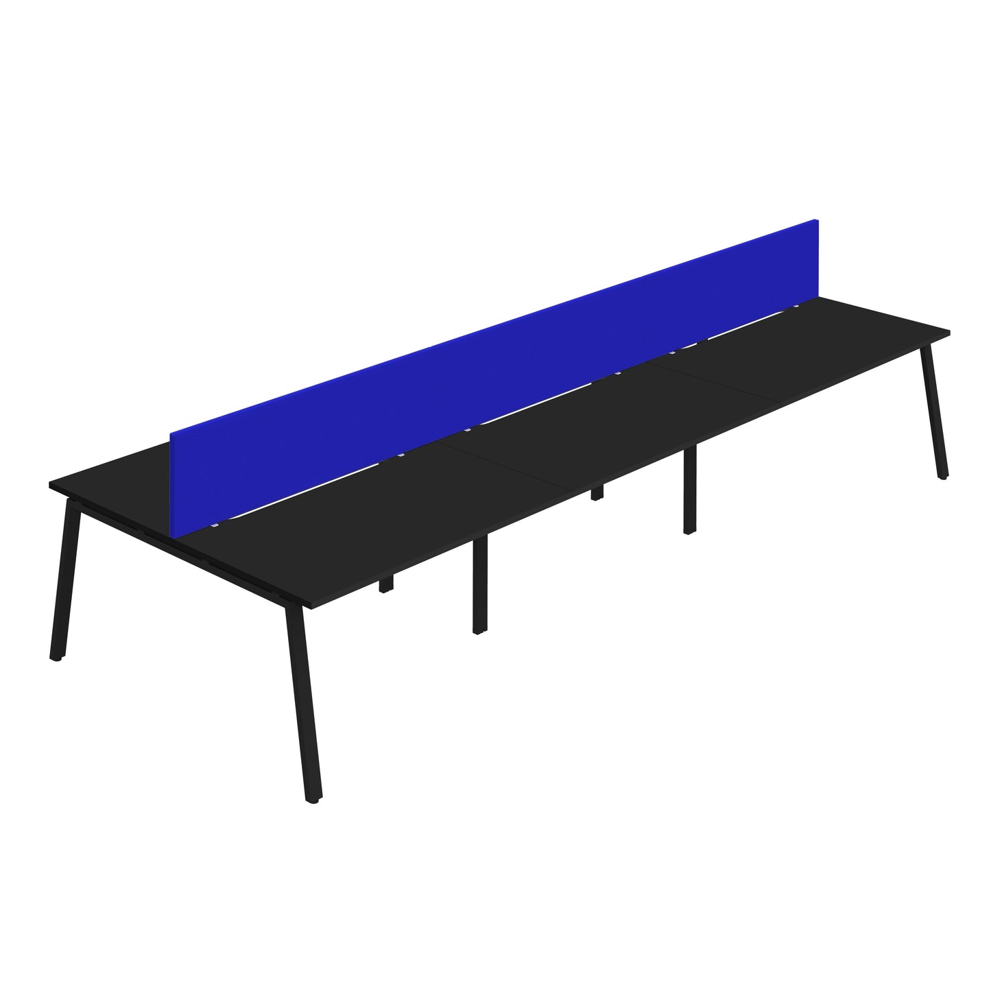 Synergy|6P Bench Desk|Cut Out|A-Frame|1600X800|Black-Black|Royal Blue Screen