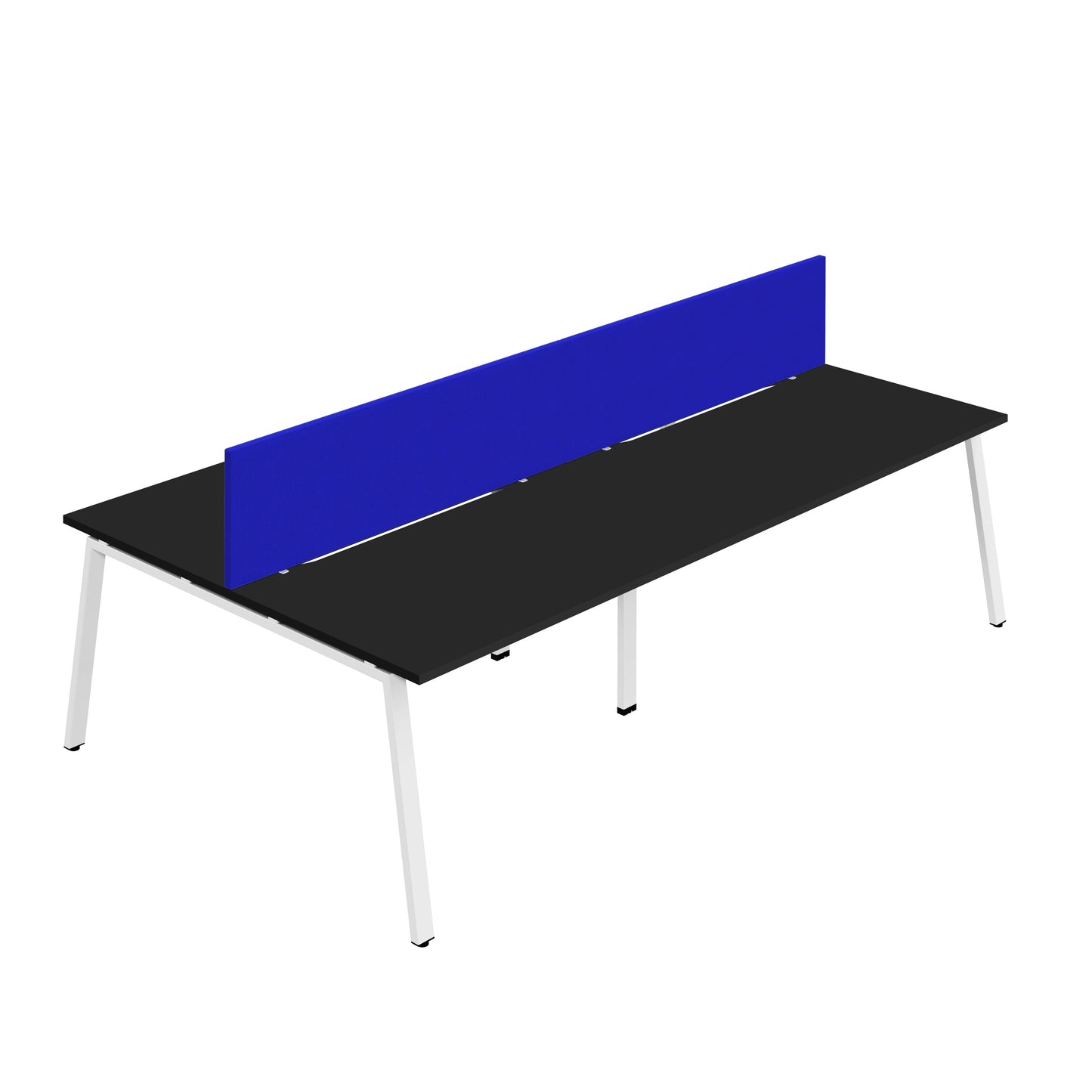 Synergy|4P Bench Desk|Cut Out|A-Frame|1600X800|Black-White|Royal Blue Screen