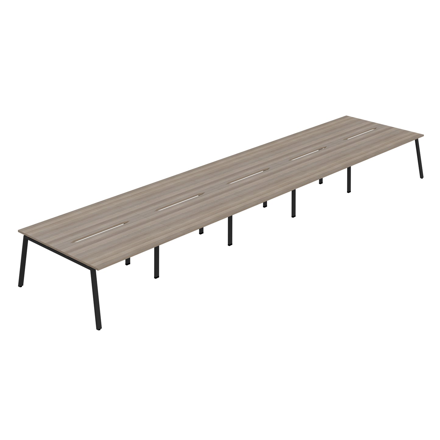 Synergy|10P Bench Desk|Cut Out|A-Frame|1600x800|Grey Oak-Black