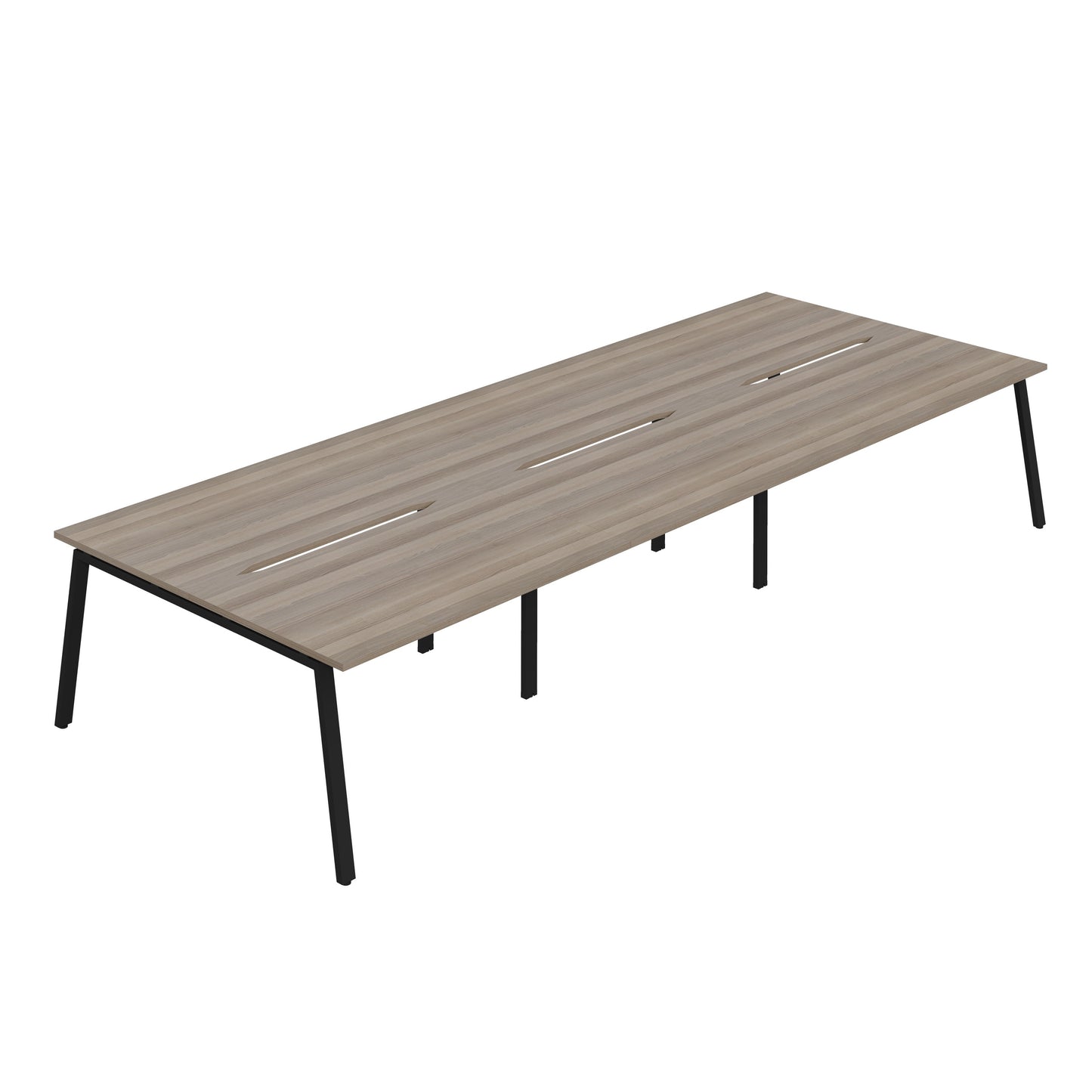 Synergy|6P Bench Desk|Cut Out|A-Frame|1600X800|Grey Oak-Black