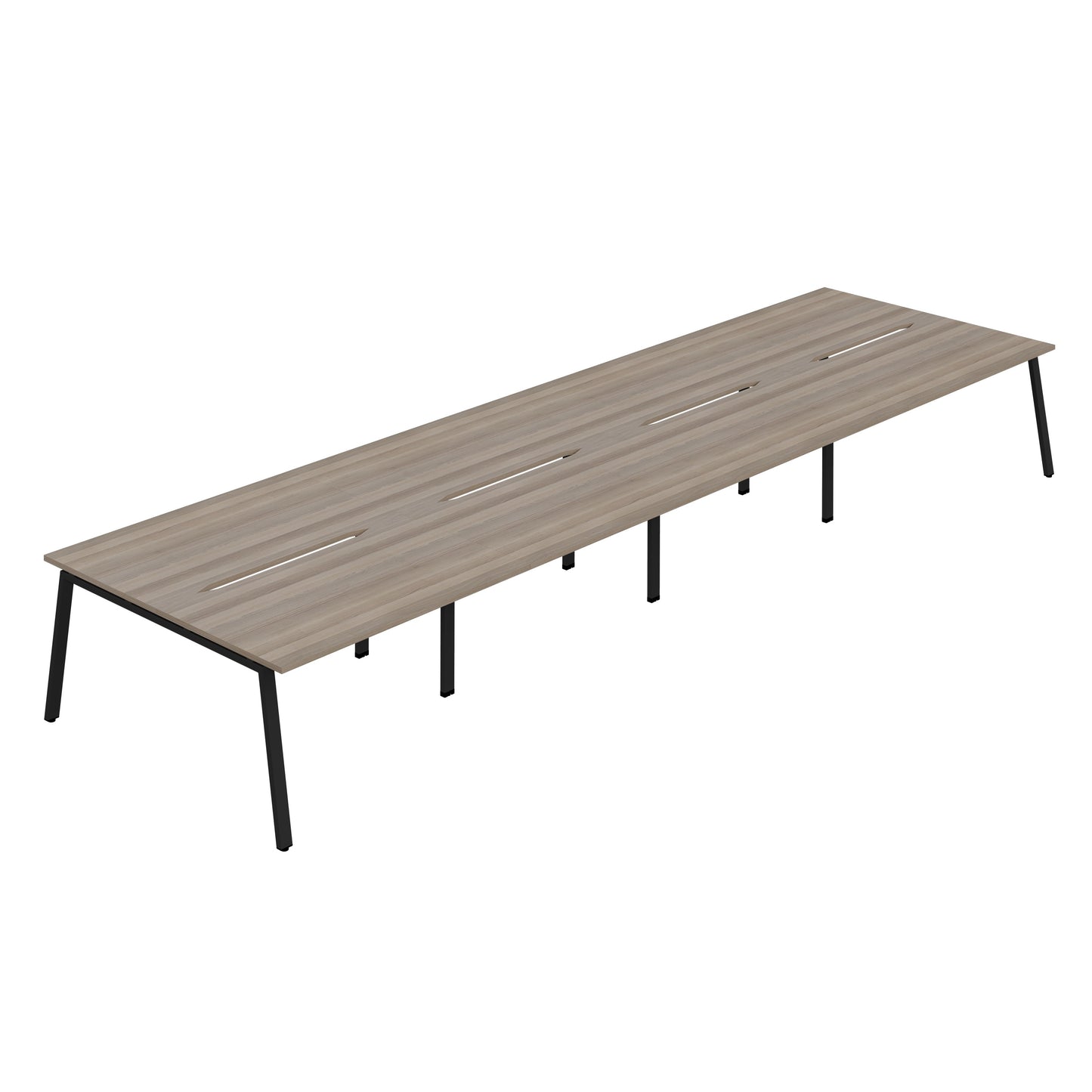 Synergy|8P Bench Desk|Cut Out|A-Frame|1600X800|Grey Oak-Black