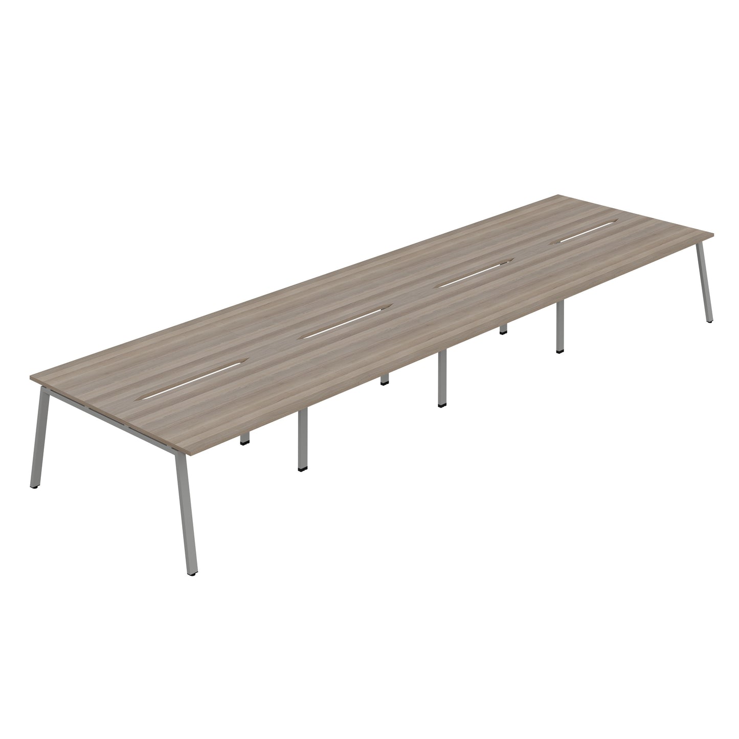 Synergy|8P Bench Desk|Cut Out|A-Frame|1600X800|Grey Oak-Silver