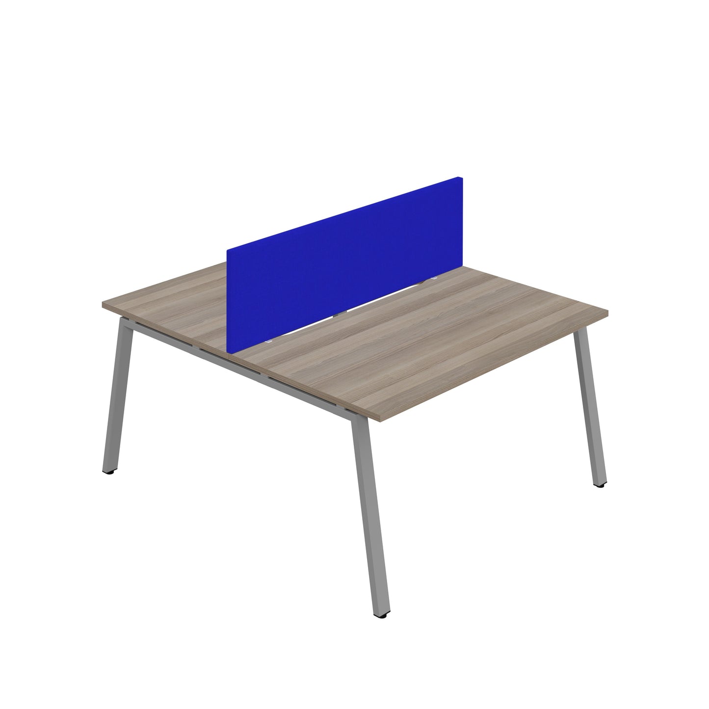 Synergy|2P Bench Desk|Cut Out|A-Frame|1600X800|Grey Oak-Silver|Royal Blue Screen