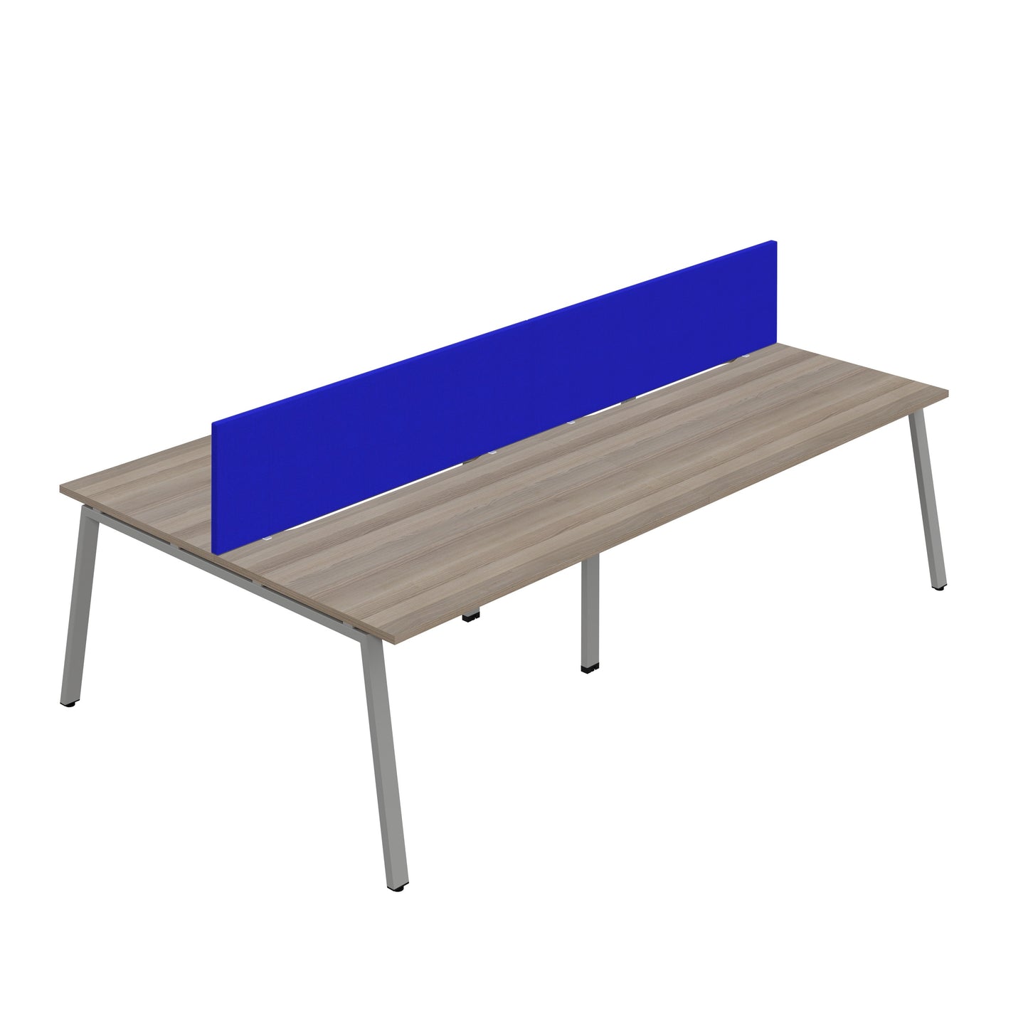 Synergy|4P Bench Desk|Cut Out|A-Frame|1600X800|Grey Oak-Silver|Royal Blue Screen
