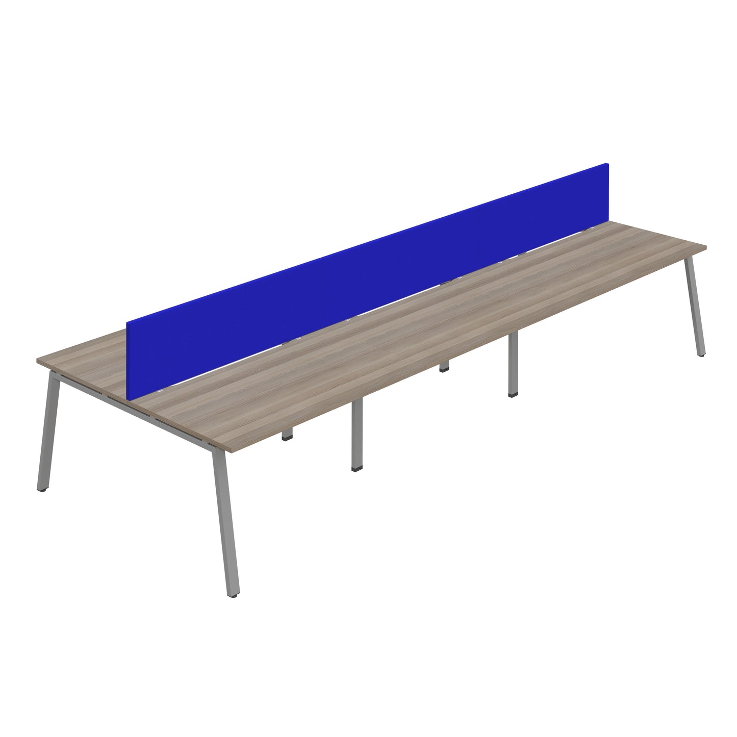 Synergy|6P Bench Desk|Cut Out|A-Frame|1600X800|Grey Oak-Silver|Royal Blue Screen