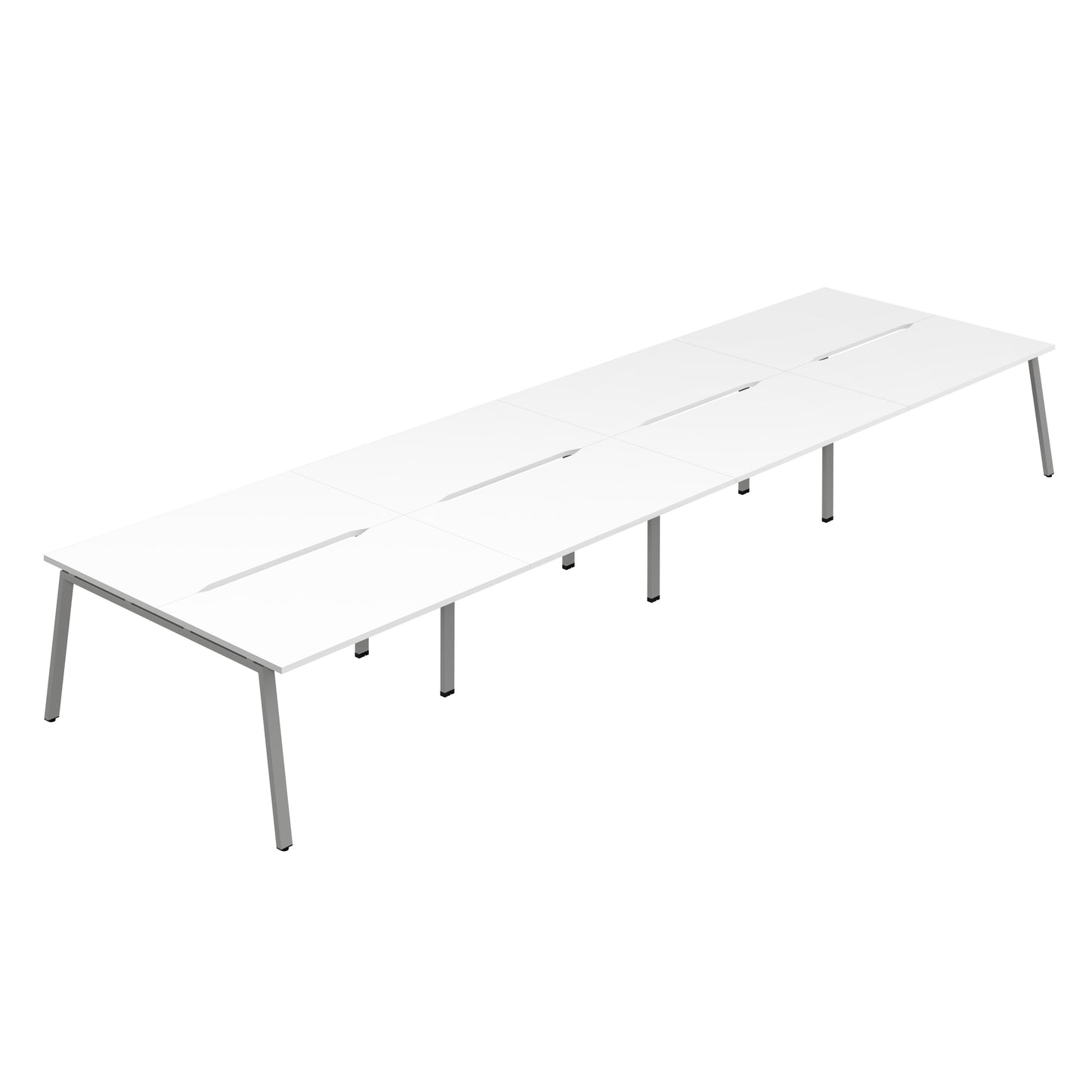 Synergy|8P Bench Desk|Cut Out|A-Frame|1600X800|White-Silver