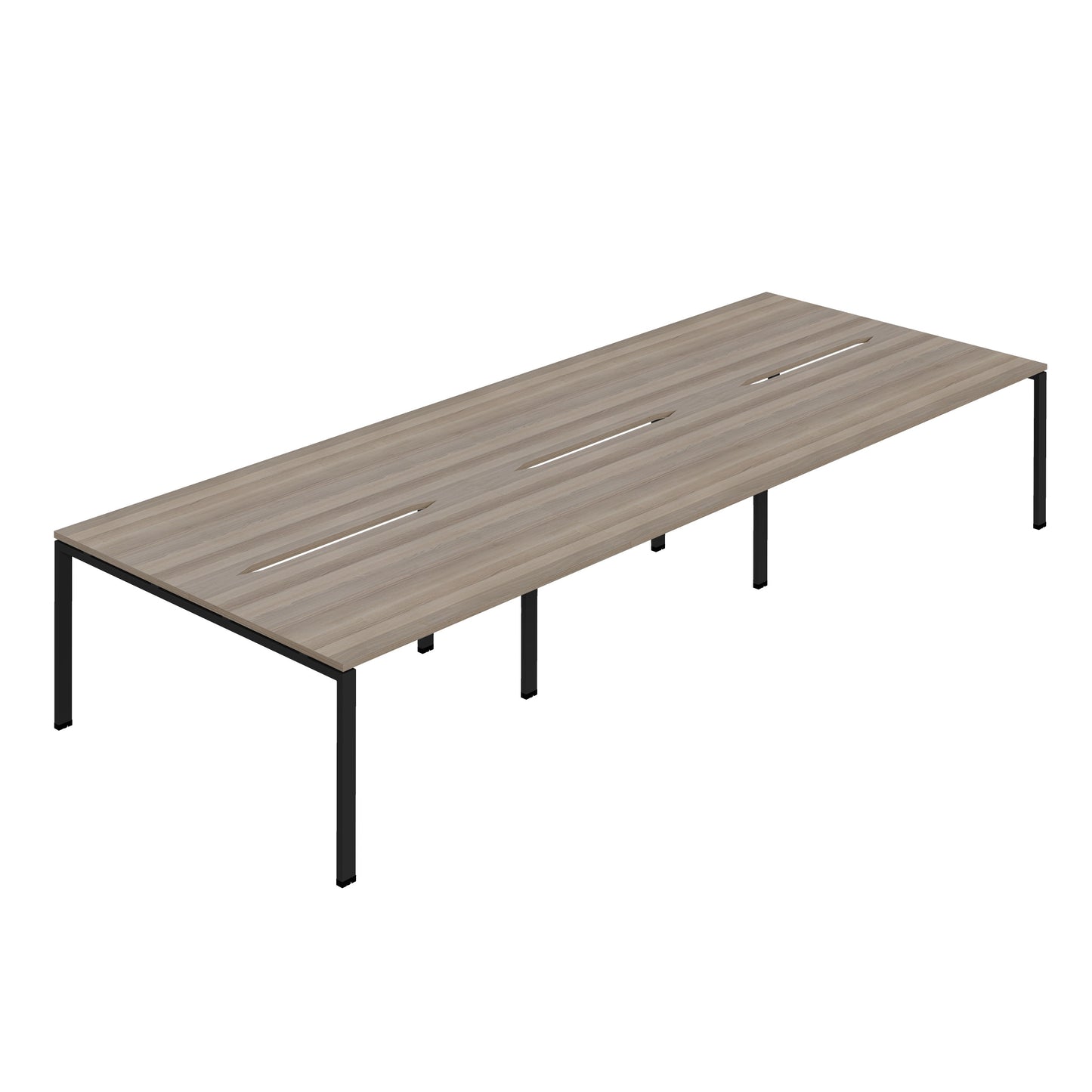 Synergy|6P Bench Desk|Cut Out|Goal Post|1600X800|Grey Oak-Black