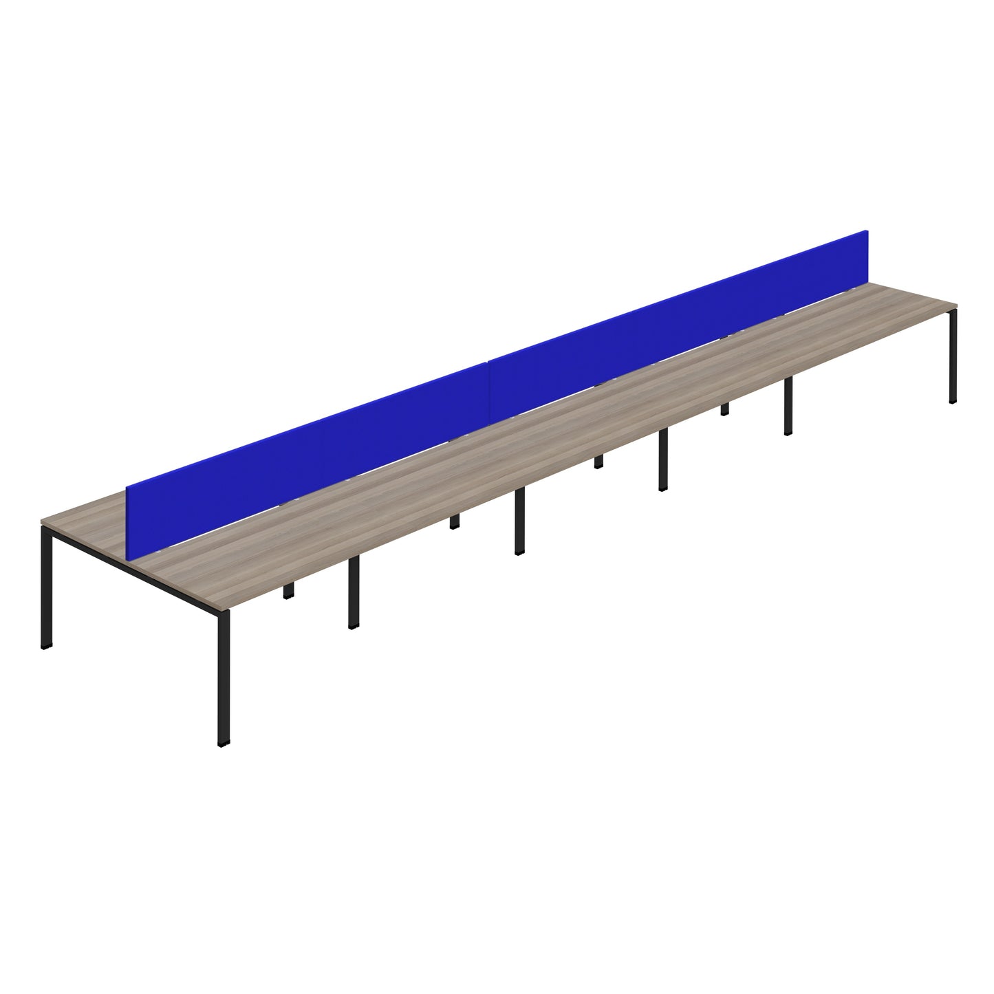 Synergy|10P Bench Desk|Cut Out|Goalpost|1600x800|Grey Oak-Black|Royal Blue Screen