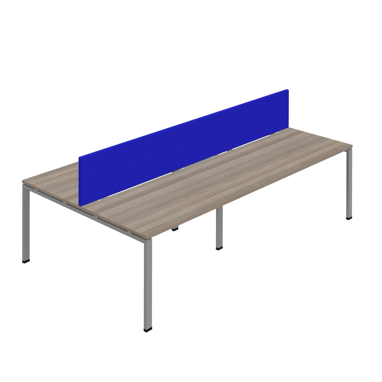 Synergy|4P Bench Desk|Cut Out|Goalpost|1600X800|Grey Oak-Silver|Royal Blue Screen