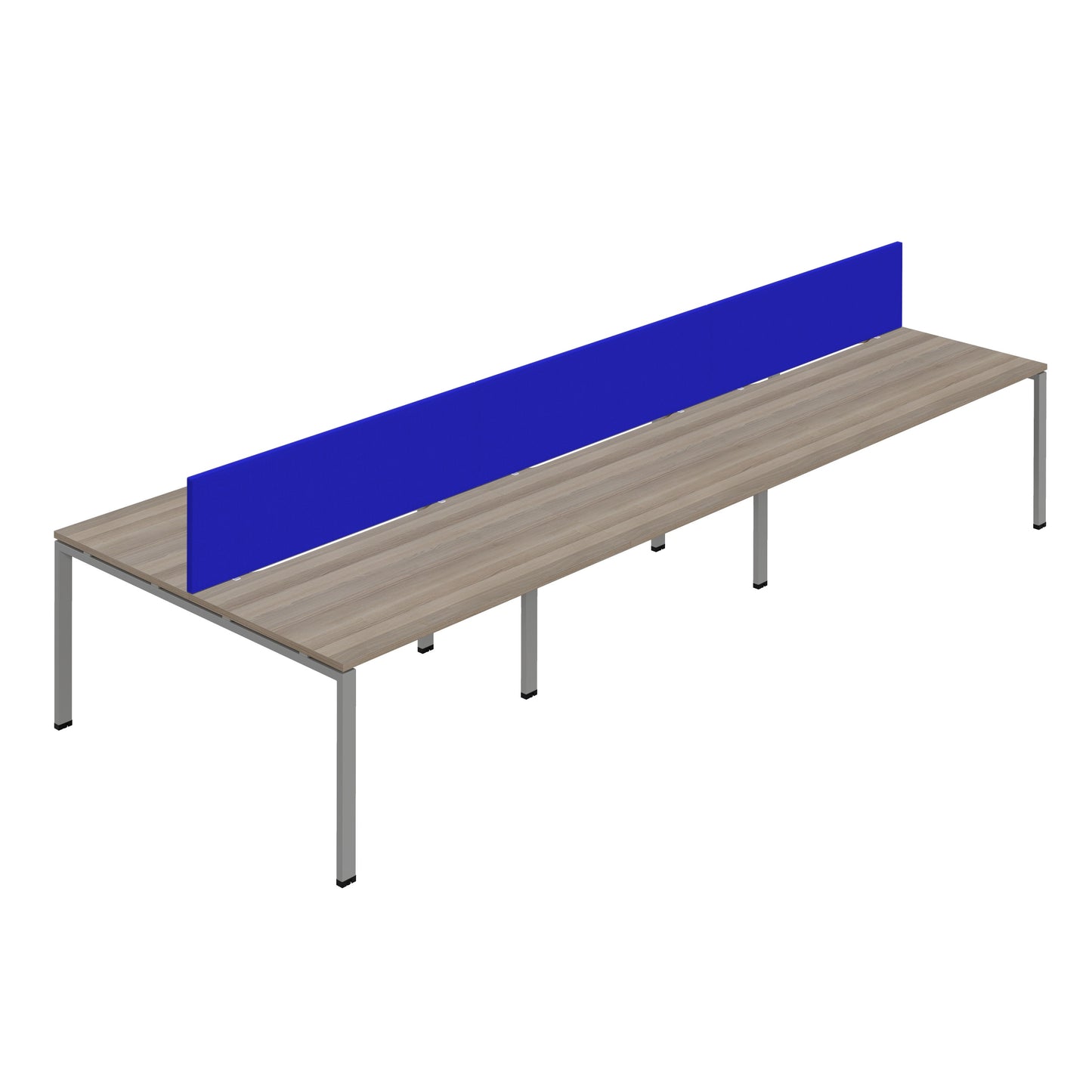 Synergy|6P Bench Desk|Cut Out|Goal Post|1600X800|Grey Oak-Silver|Royal Blue Screen