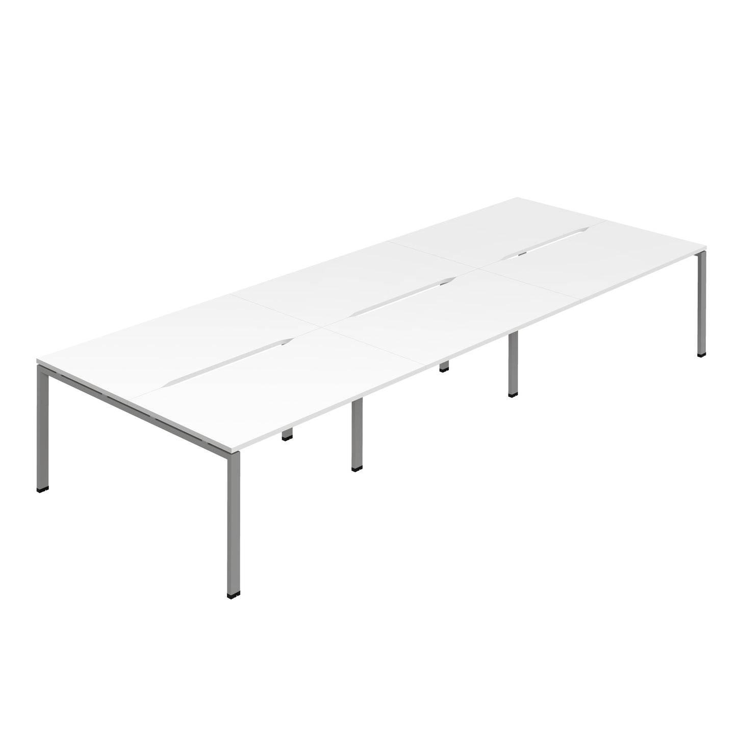 Synergy|6P Bench Desk|Cut Out|Goal Post|1600X800|White-Silver
