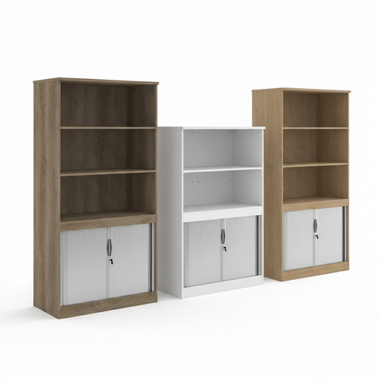 Systems Combination Unit | Open Top Bookcase & Tambour Cupboard | 1020mm Wide x 550mm Deep