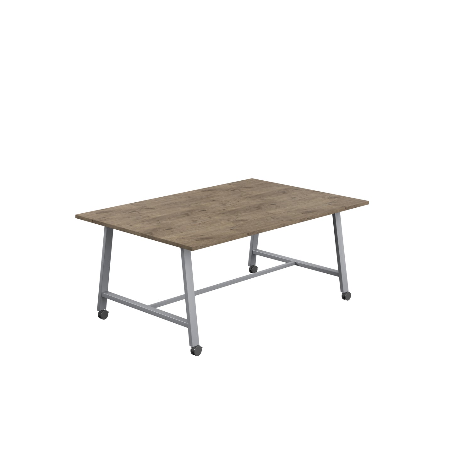 Titan Low Maker|Mobile|Rectangular Table|1800x1000|Grey Nebraska Oak|Silver