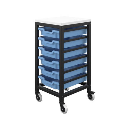 Titan Mobile|Shallow Storage Unit Black-White with 6 Tray Drawers|Blue