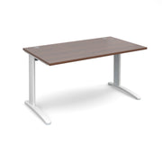 Walnut Straight Desk With Black Mesh Operator Chair