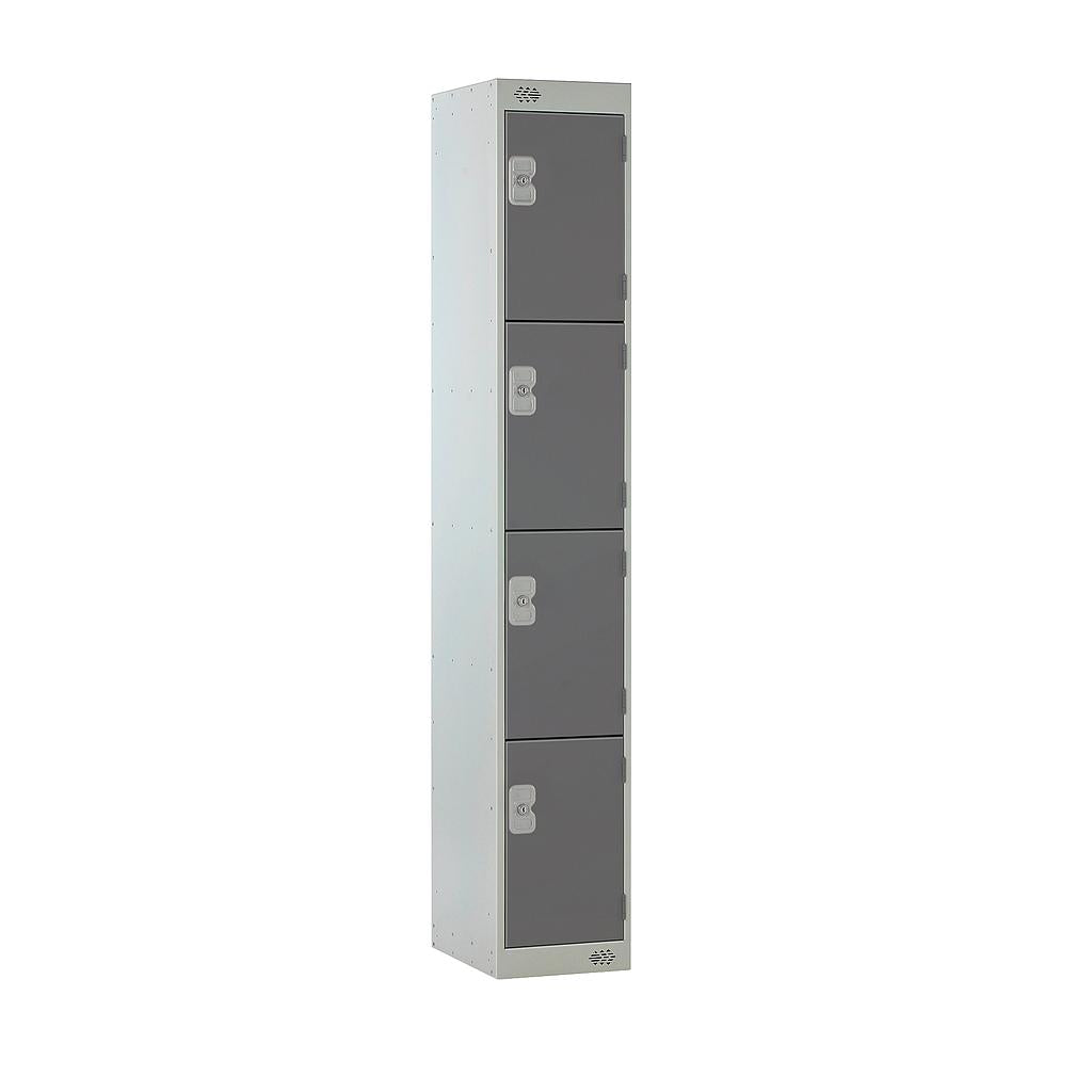 Steel Locker with Coloured Door|4 Door|300x450x1800|Dark Grey