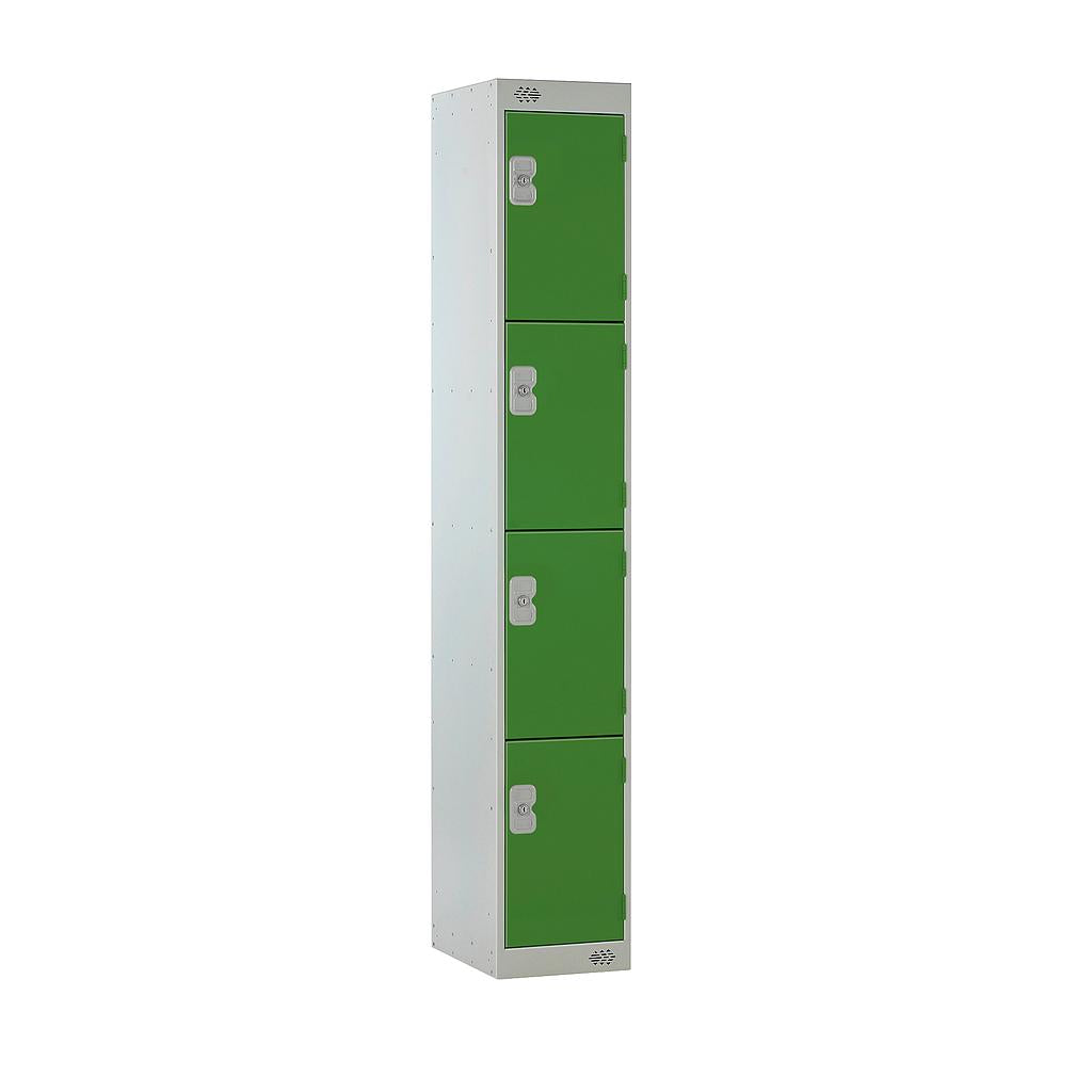 Steel Locker with Coloured Door|4 Door|300x450x1800|Green