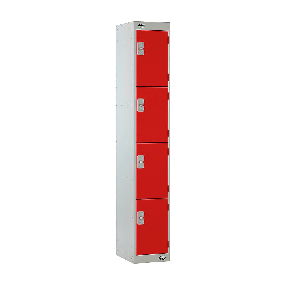 Steel Locker with Coloured Door|4 Door|300x450x1800|Red